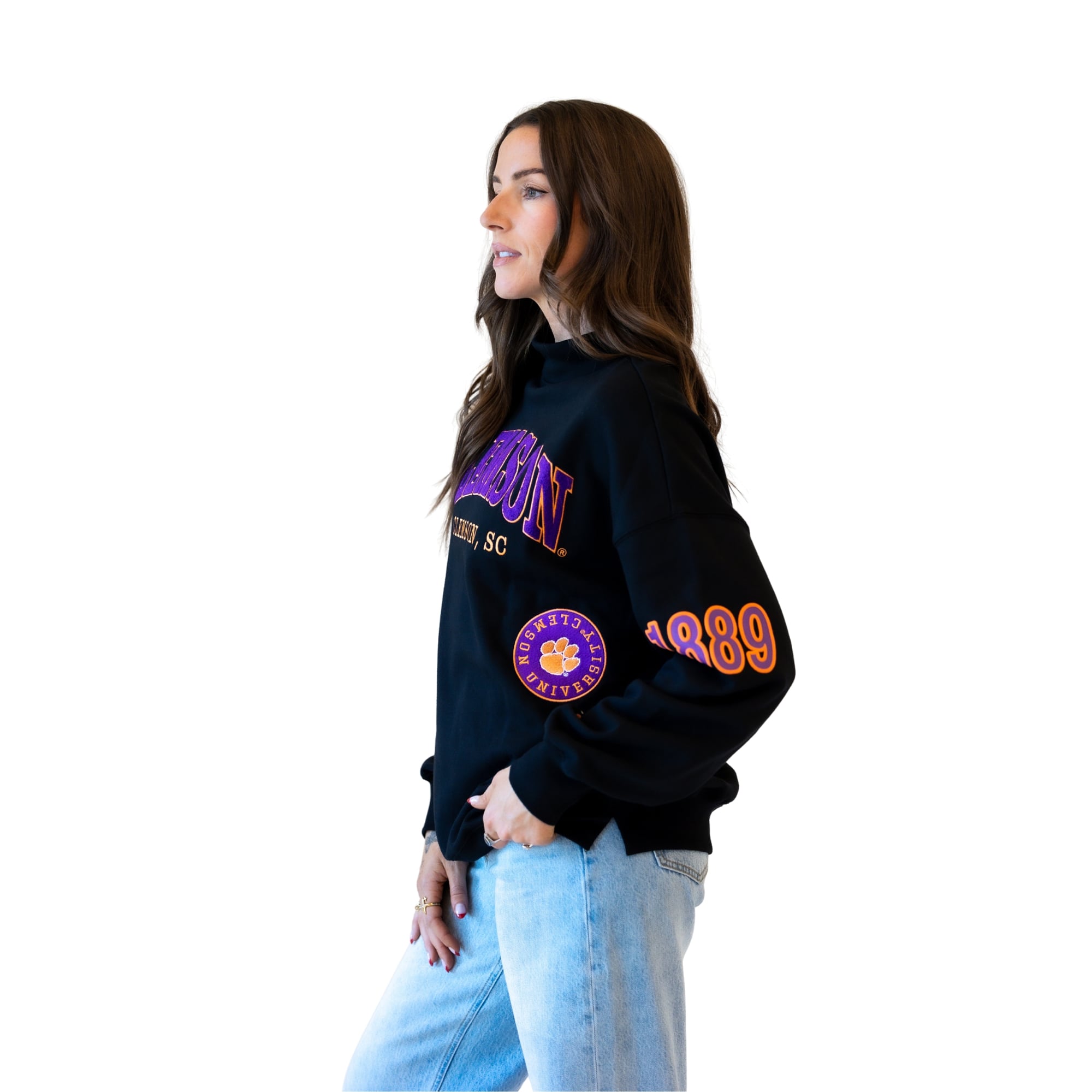 Sweat-shirt à col montant noir Clemson Tigers pour femmes, collection Gameday Social