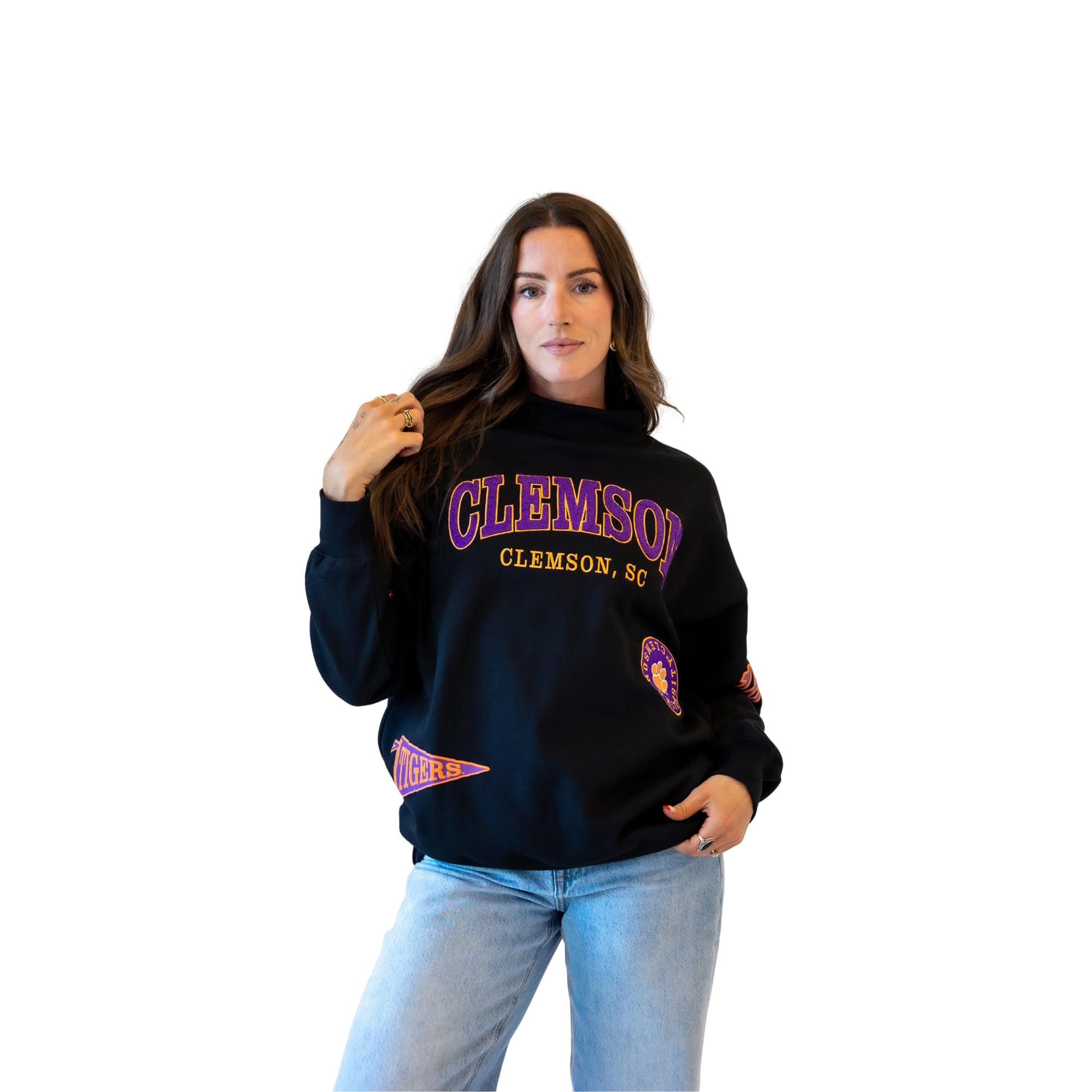 Sweat-shirt à col montant noir Clemson Tigers pour femmes, collection Gameday Social