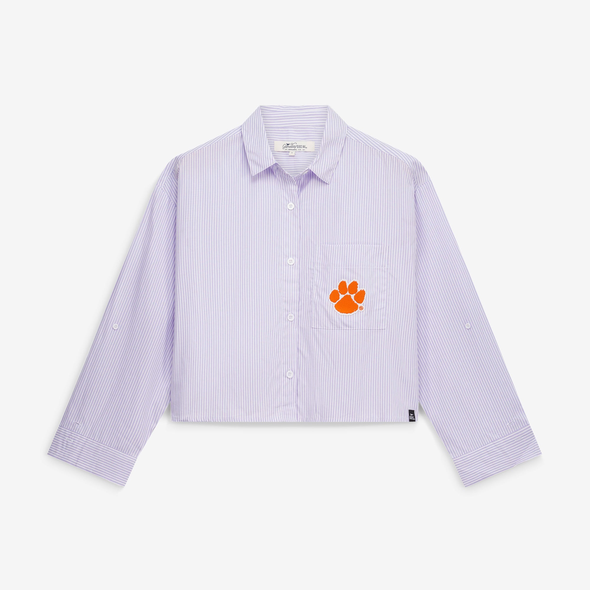Chemise courte rayée à boutons Clemson Tigers lavande pour femmes, collection Gameday Social