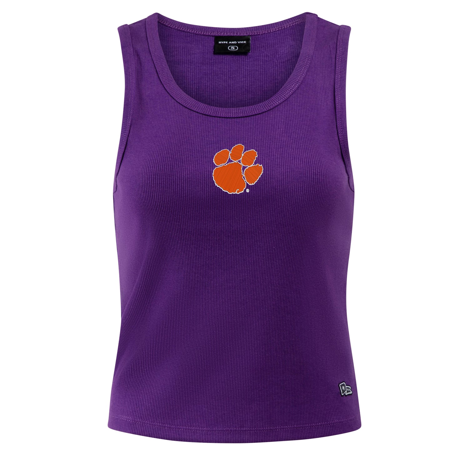 Débardeur côtelé violet à logo principal des Clemson Tigers pour femmes de la marque Hype and Vice