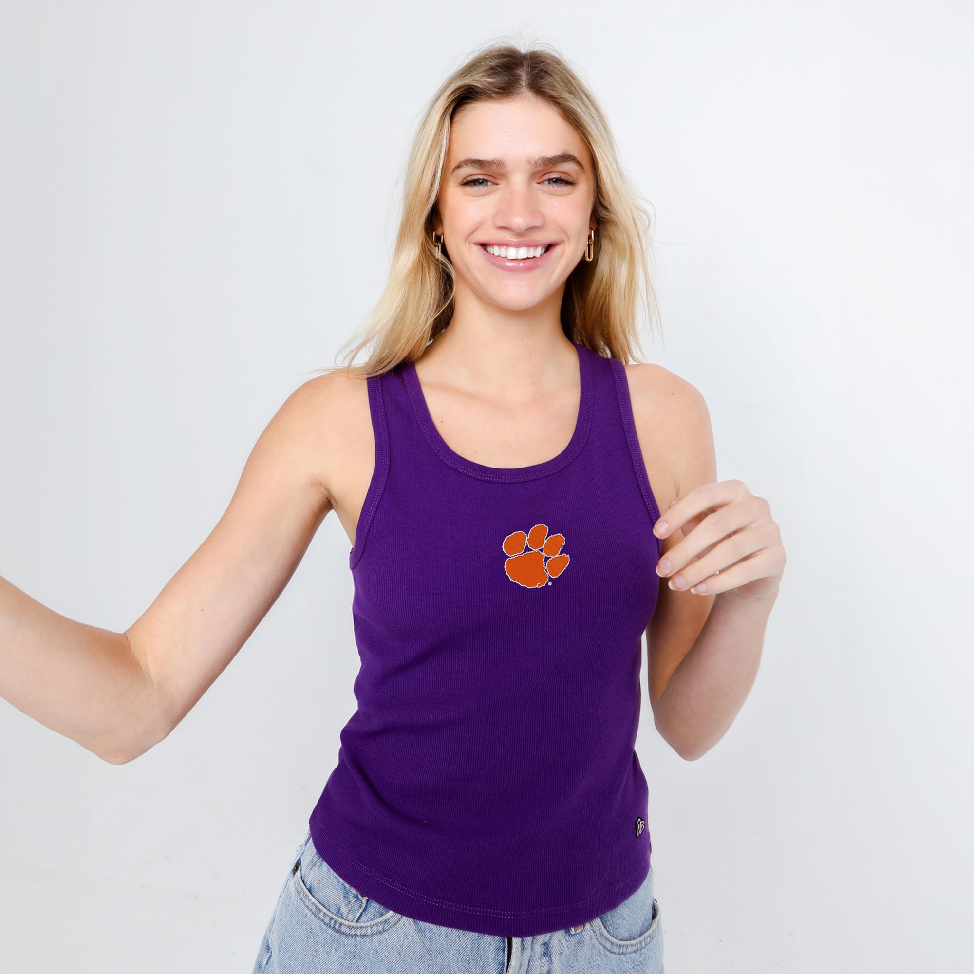 Débardeur côtelé violet à logo principal des Clemson Tigers pour femmes de la marque Hype and Vice