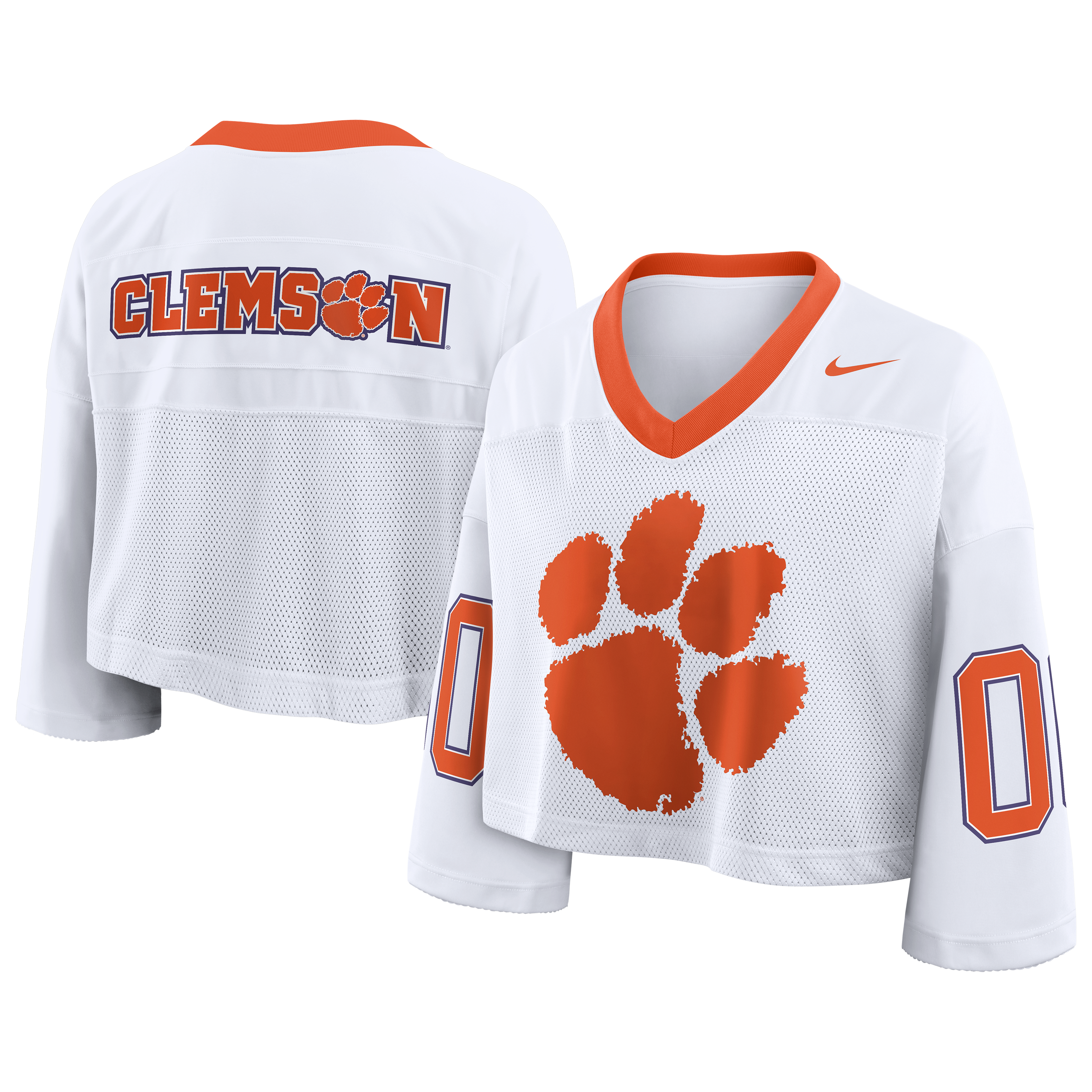 Women's Nike White Clemson Tigers Oversized Logo Cropped Fashion Jersey