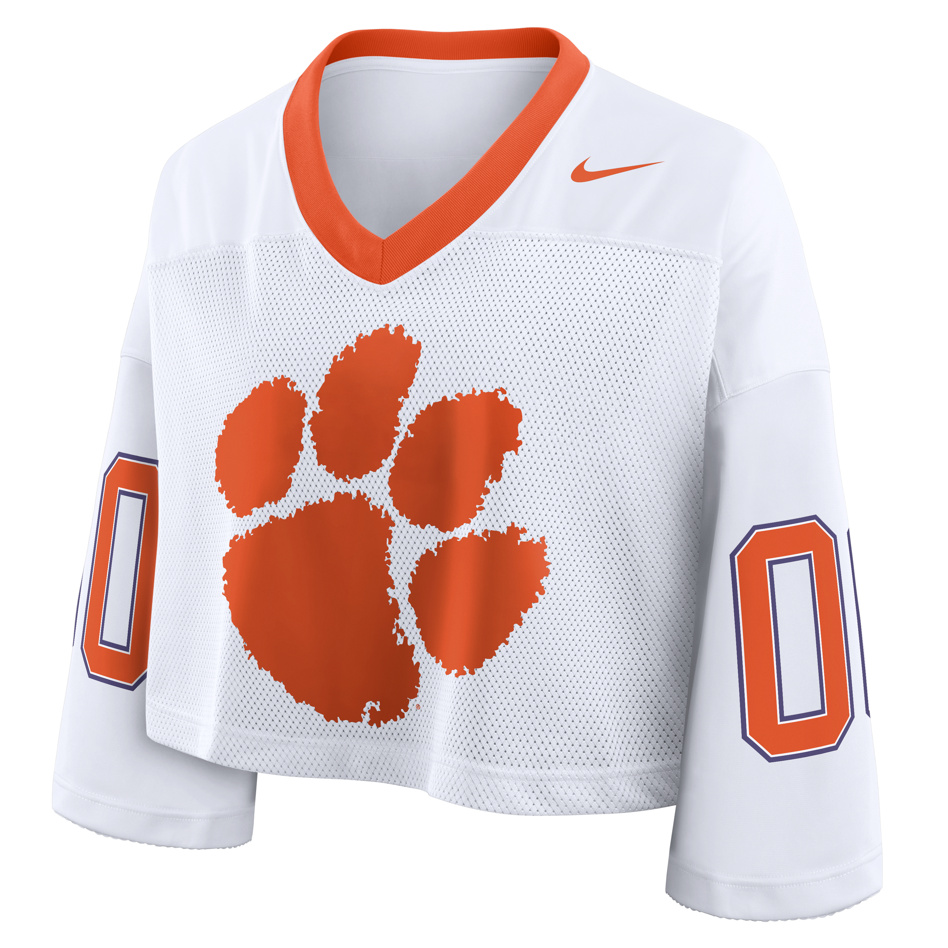Women's Nike White Clemson Tigers Oversized Logo Cropped Fashion Jersey