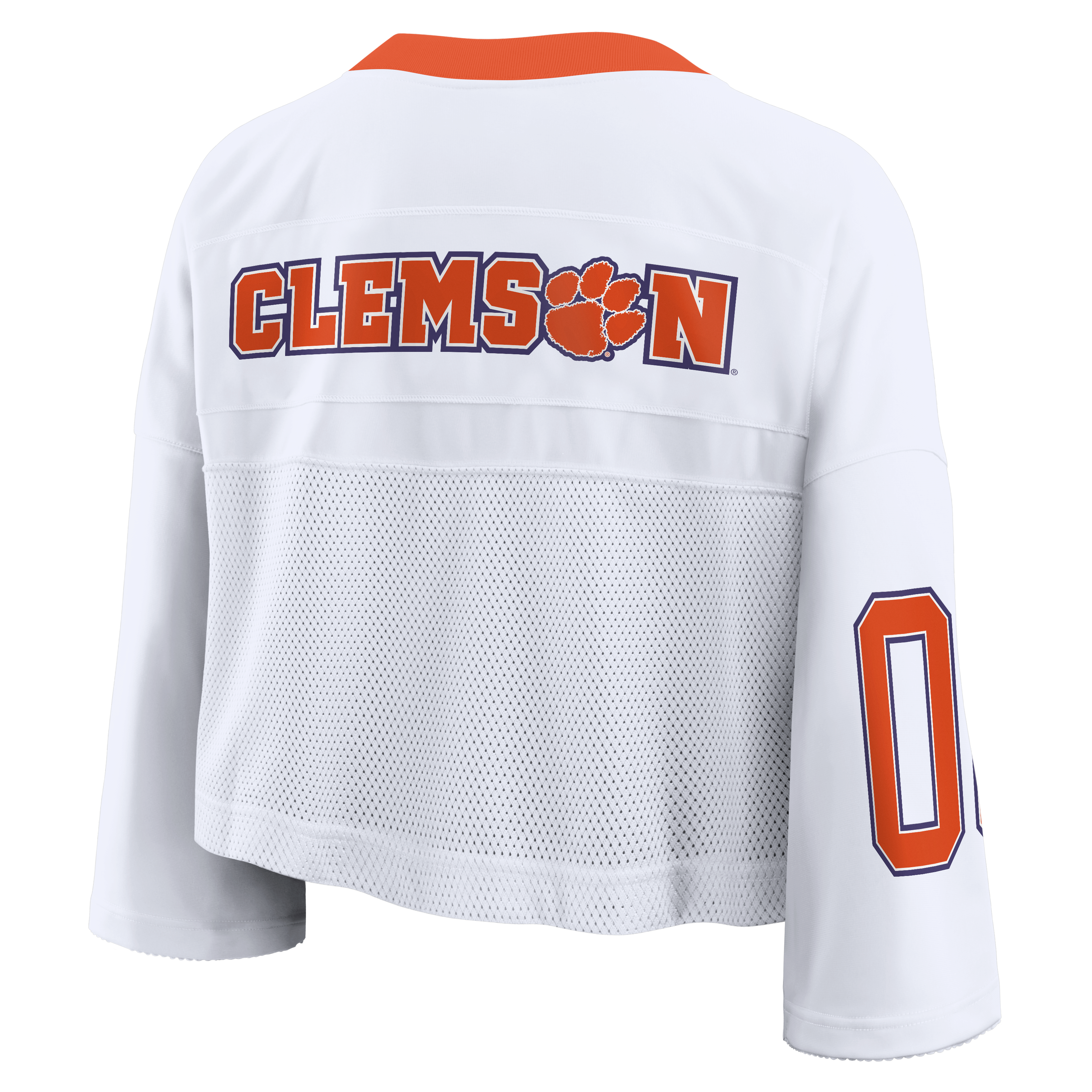 Women's Nike White Clemson Tigers Oversized Logo Cropped Fashion Jersey