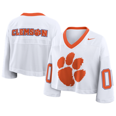 Clemson Tigers Nike Women's Oversized Logo Cropped Fashion Jersey - White
