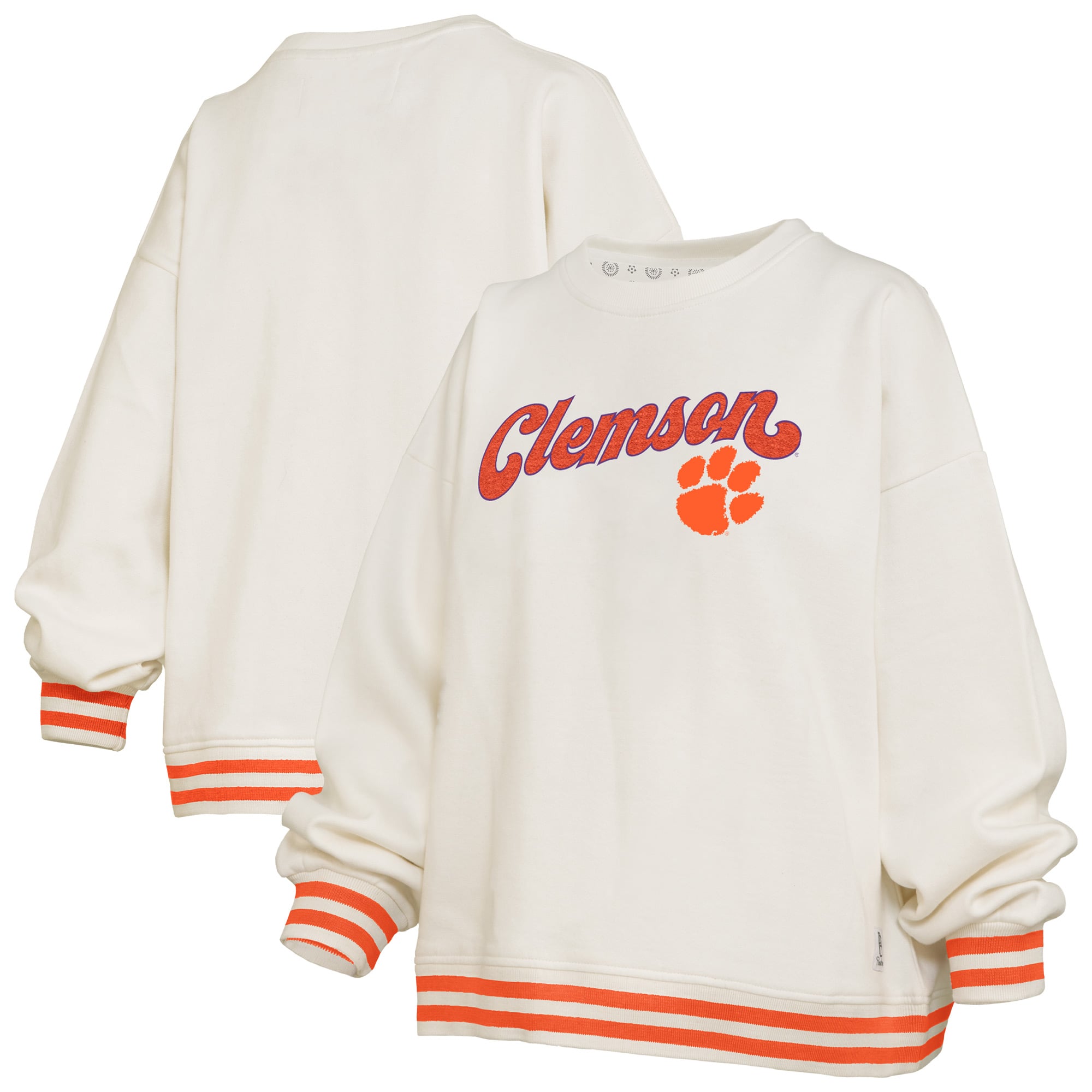 Sweat-shirt côtelé en chenille crème Clemson Tigers Bonanza pour femme, de la marque Pressbox.