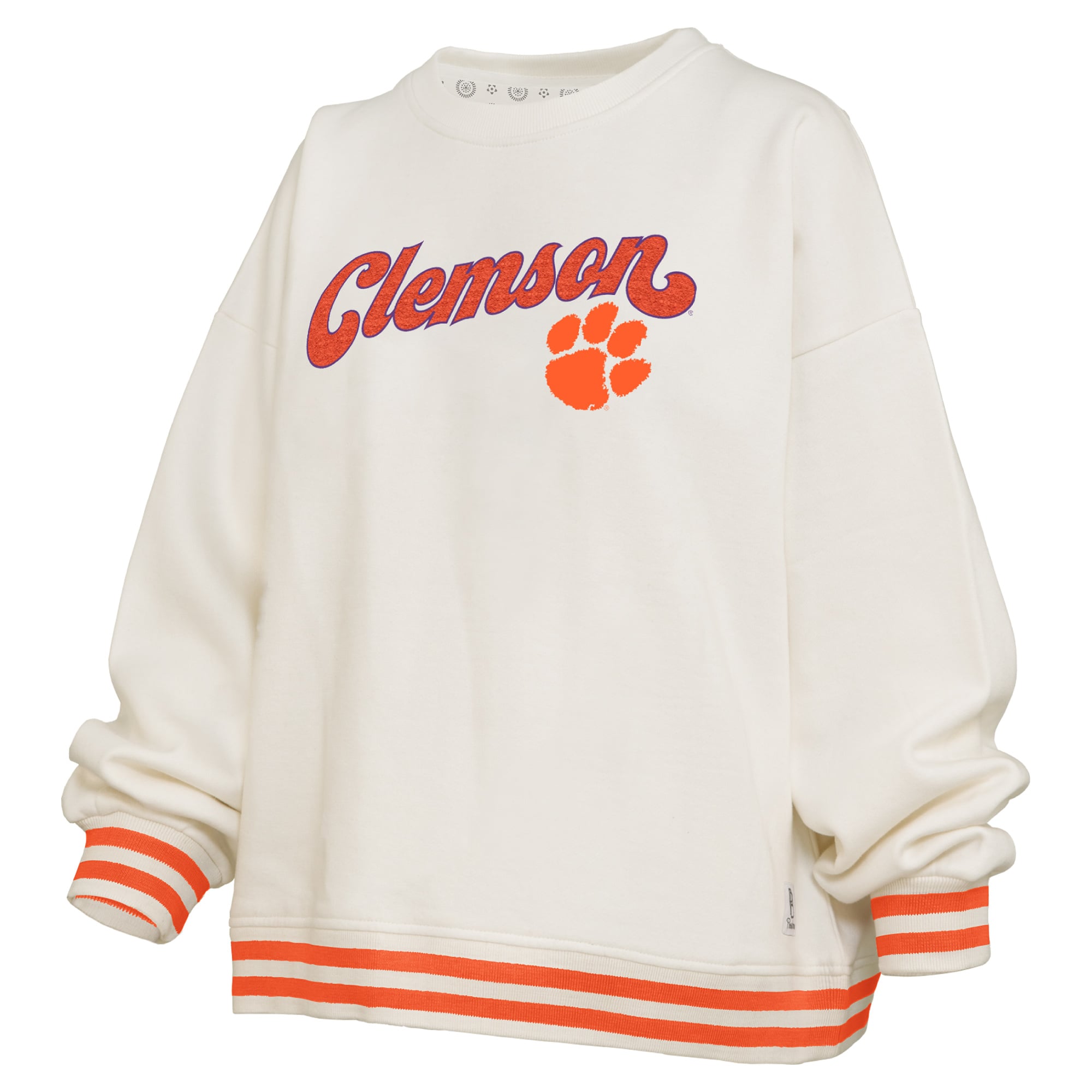 Sweat-shirt côtelé en chenille crème Clemson Tigers Bonanza pour femme, de la marque Pressbox.
