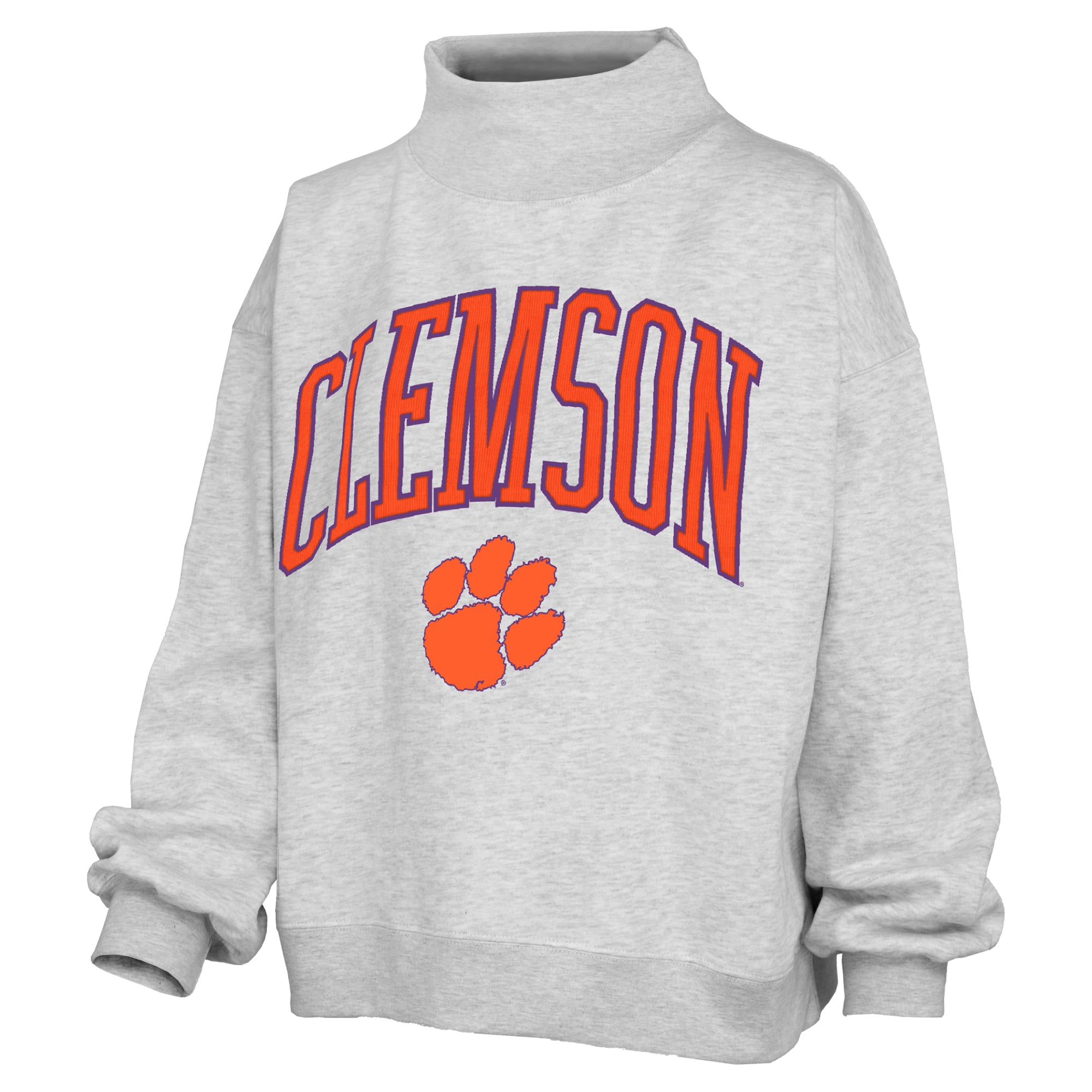 Women's Pressbox Gray Clemson Tigers Nelson Texture Lingo Mock Neck Fleece Sweatshirt