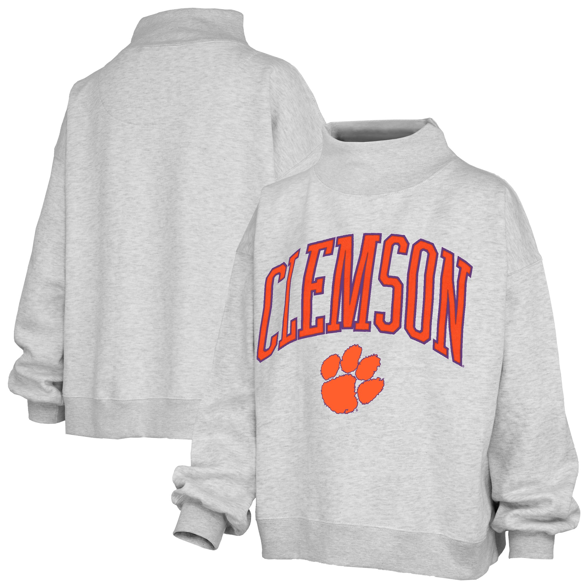 Women's Pressbox Gray Clemson Tigers Nelson Texture Lingo Mock Neck Fleece Sweatshirt
