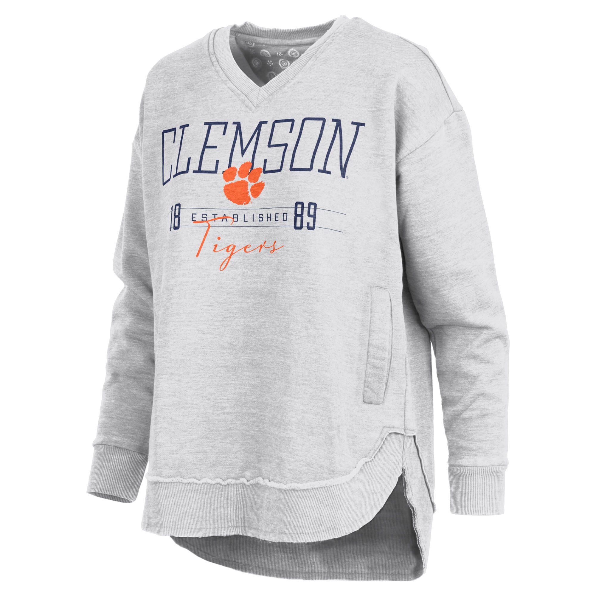 Women's Pressbox Heather Gray Clemson Tigers Marcus East Hall Poncho V-Neck Sweatshirt