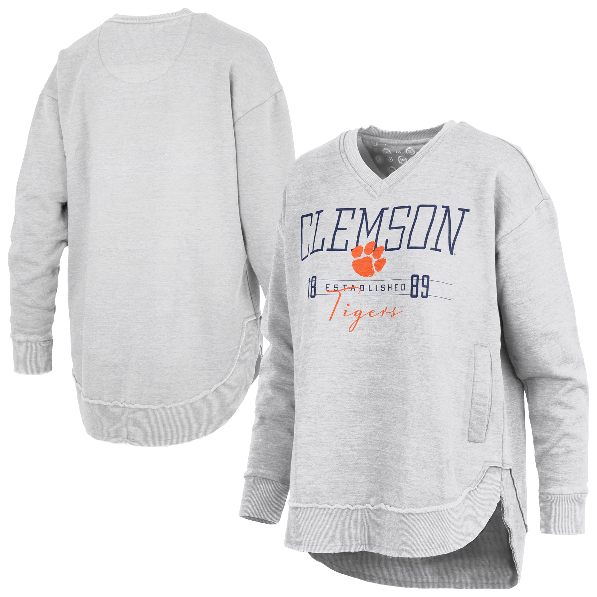 Women's Pressbox  Heather Gray Clemson Tigers Marcus East Hall Poncho V-Neck Sweatshirt