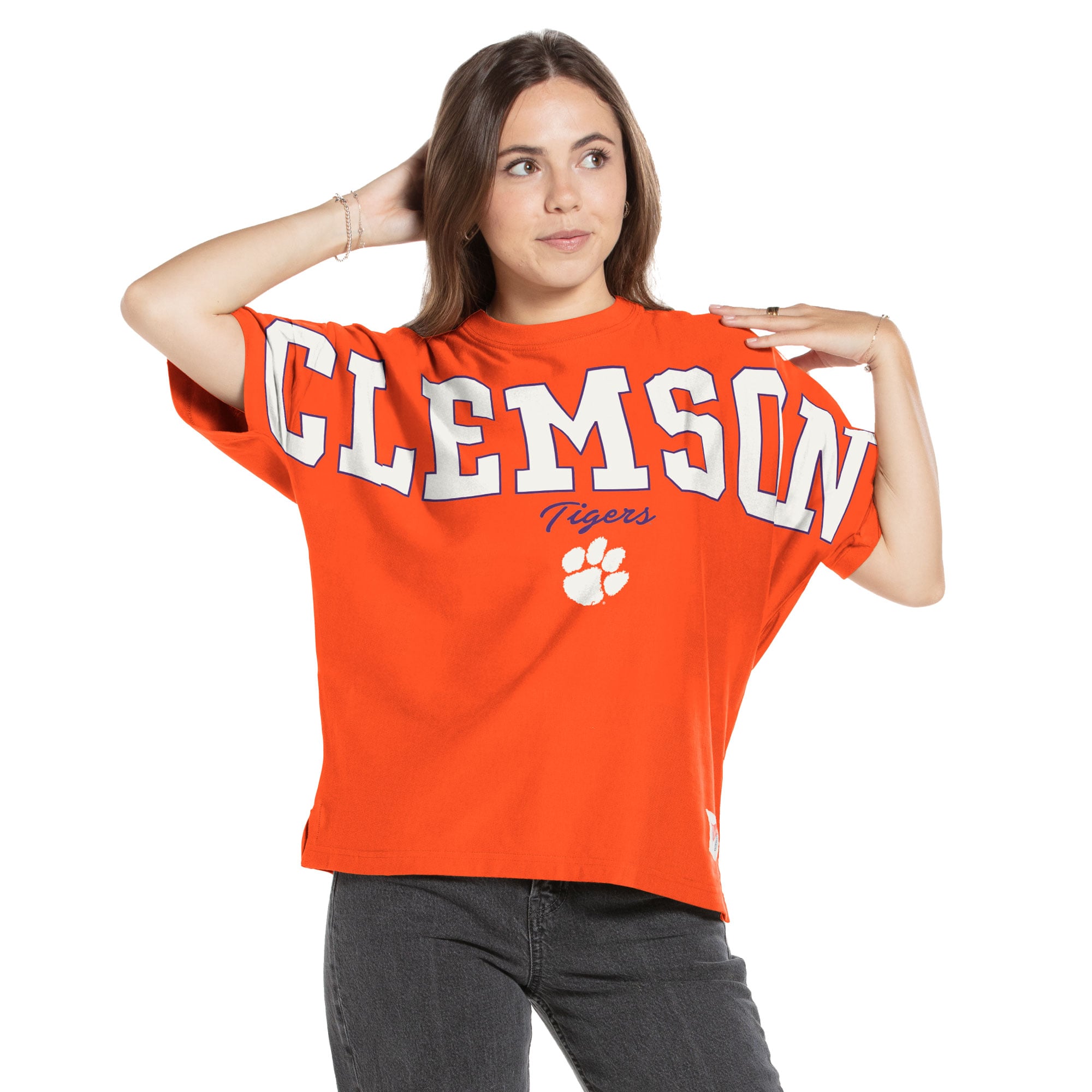 Women's Pressbox  Orange Clemson Tigers Flannigan Oversized T-Shirt