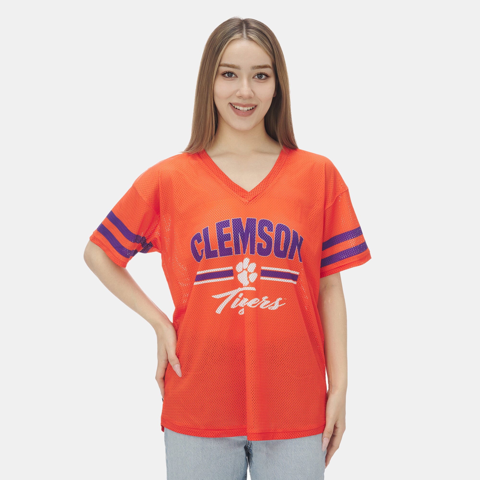 Women's ZooZatz Orange Clemson Tigers Mesh Jersey Kickoff T-Shirt