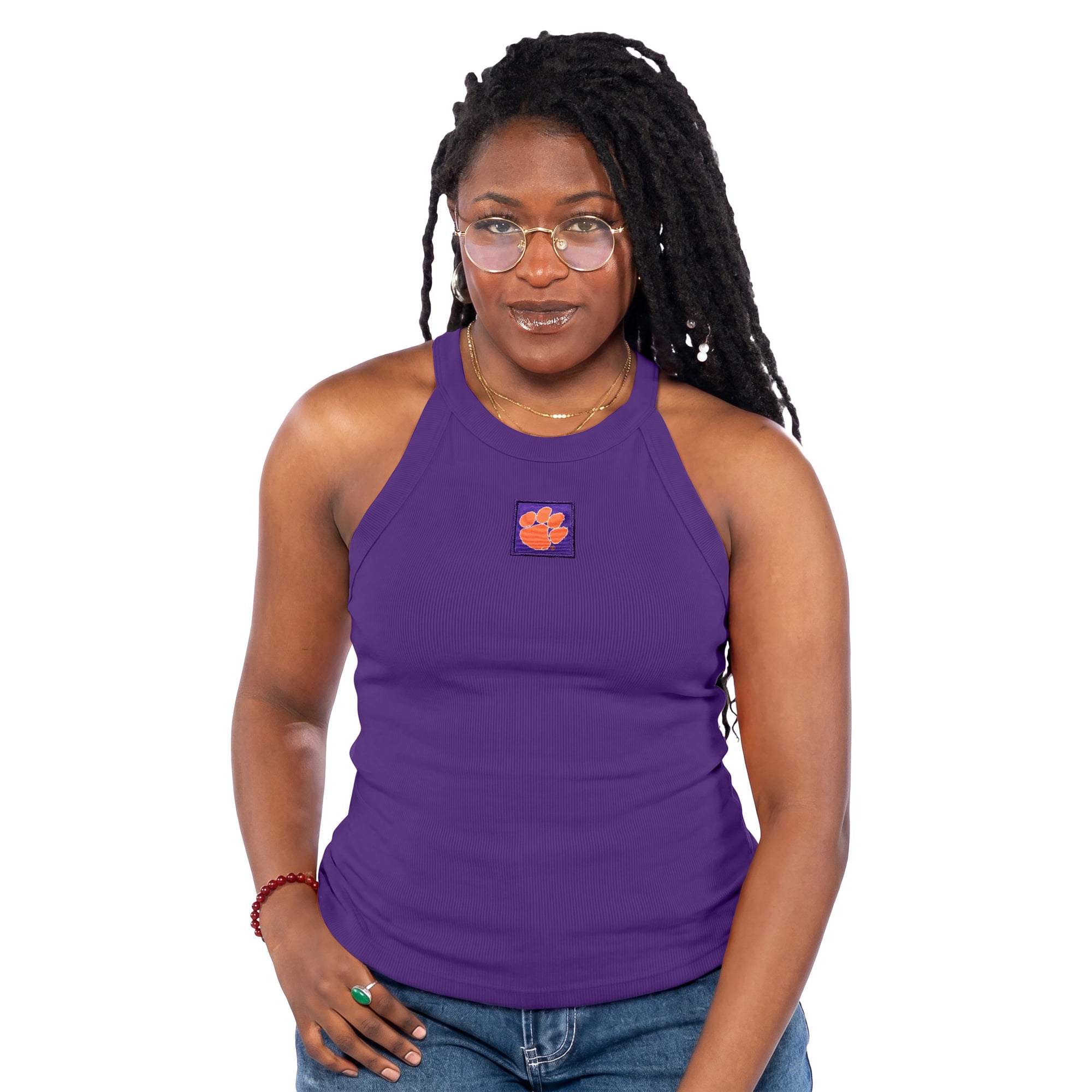 Women's ZooZatz  Purple Clemson Tigers Tri-Blend Racerback Ribbed Tank Top