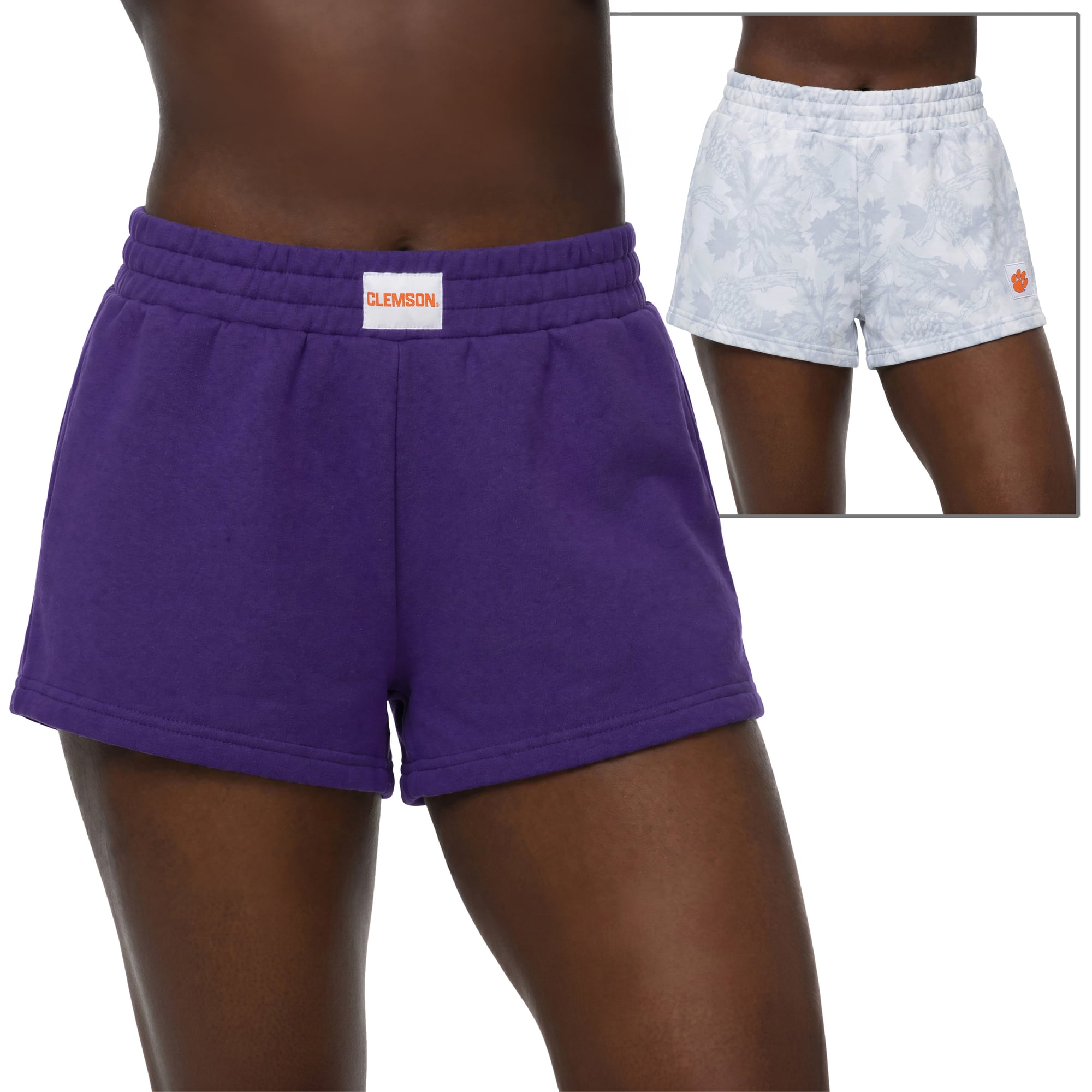 Ensemble de deux shorts ZooZatz Knockout violet/gris pour femmes, aux couleurs des Clemson Tigers.