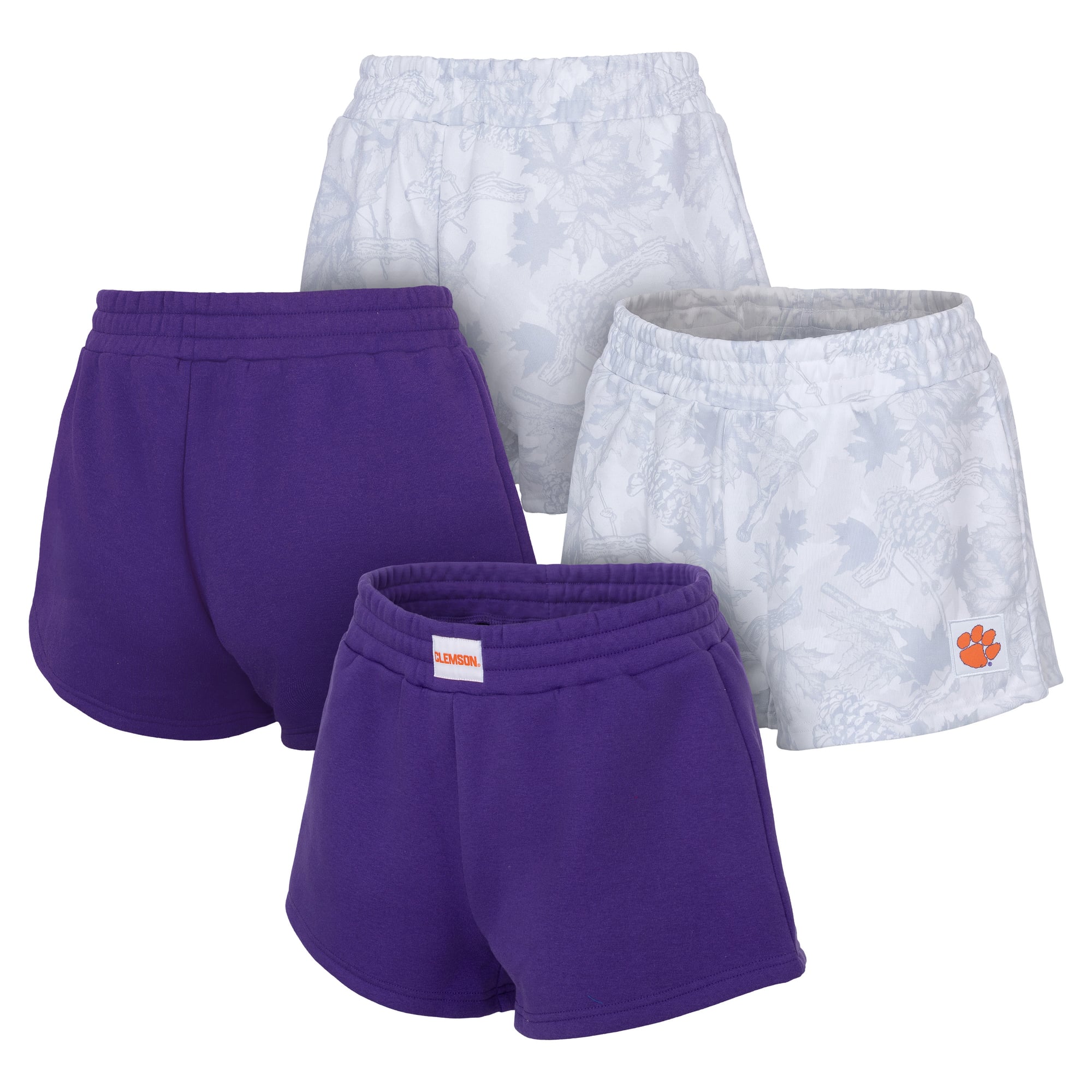 Ensemble de deux shorts ZooZatz Knockout violet/gris pour femmes, aux couleurs des Clemson Tigers.