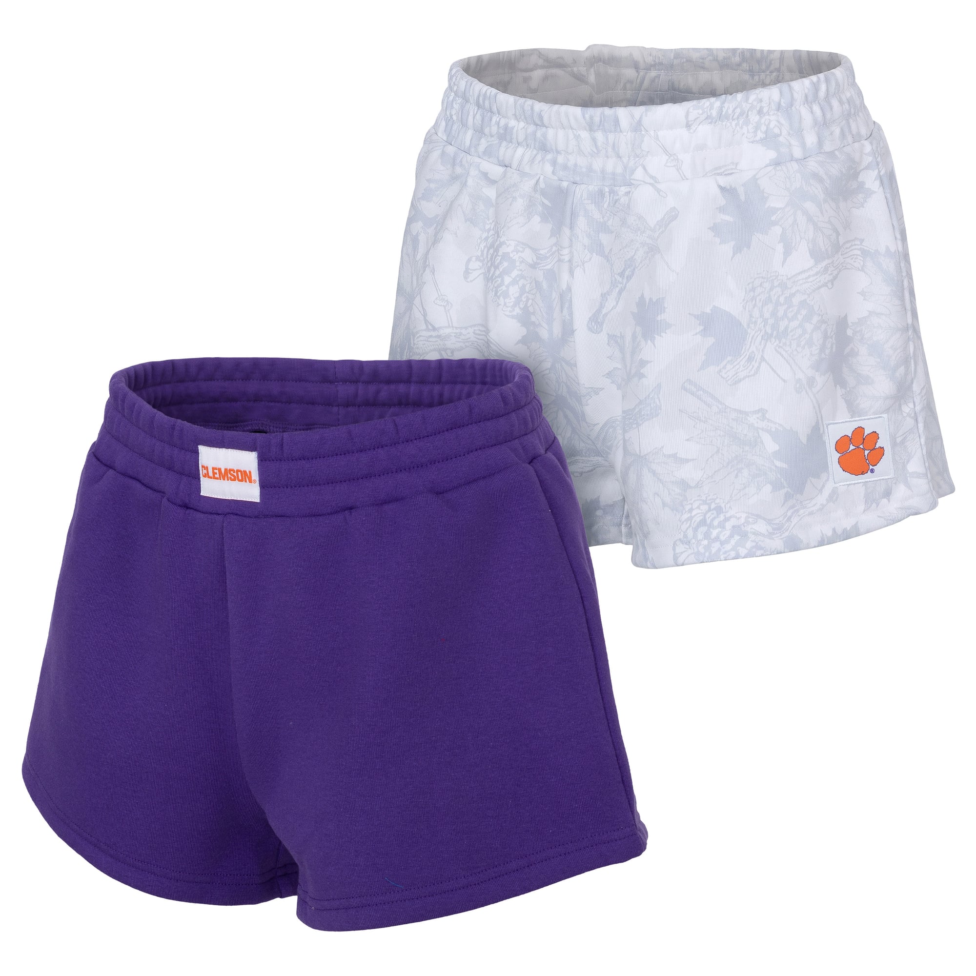 Ensemble de deux shorts ZooZatz Knockout violet/gris pour femmes, aux couleurs des Clemson Tigers.