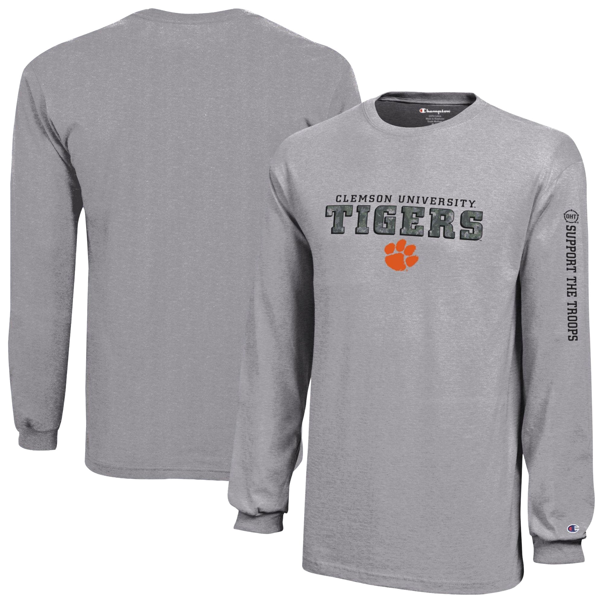 T-shirt à manches longues Youth Champion Heather Gray Clemson Tigers Operation Hat Trick