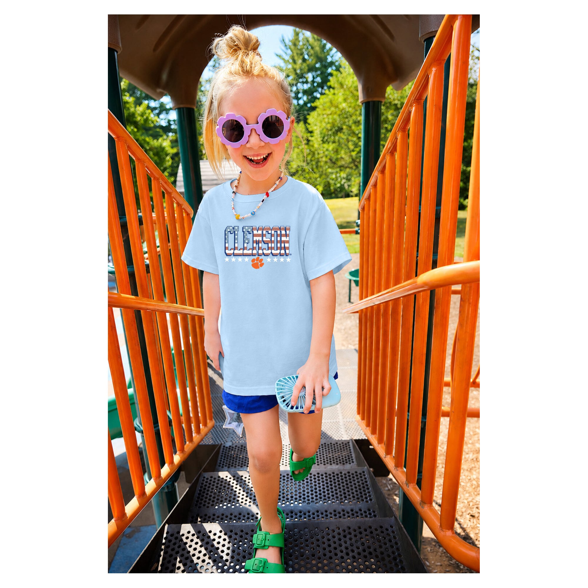 Youth Light Blue Clemson Tigers Americana Flag T-Shirt