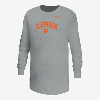 T-shirt à manches longues Nike Clemson Tigers pour jeunes, motif Arched Core - Gris