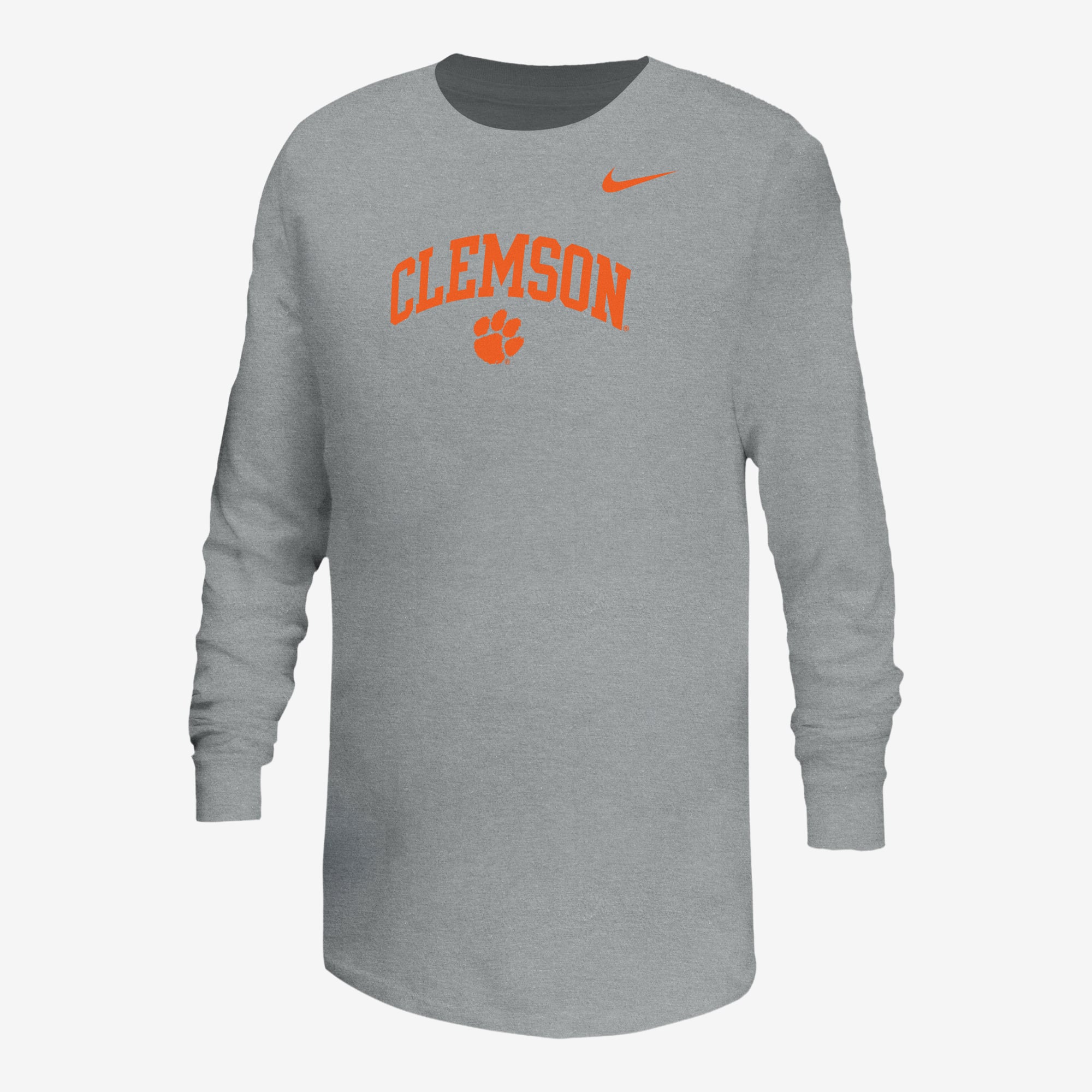 Youth Nike  Heather Gray Clemson Tigers Arched Core Long Sleeve T-Shirt