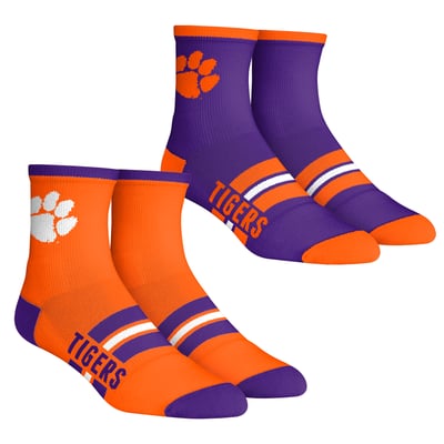  Clemson Tigers Rock Em Youth 2-Pack Multi Stripe Quarter Socks Set