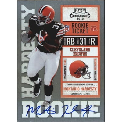 2010 Playoff Contenders #227B Montario Hardesty AU RC/jsy num obscured