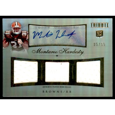 2010 Topps Tribute Autographed Triple Relics #ATRMHA Montario Hardesty/55