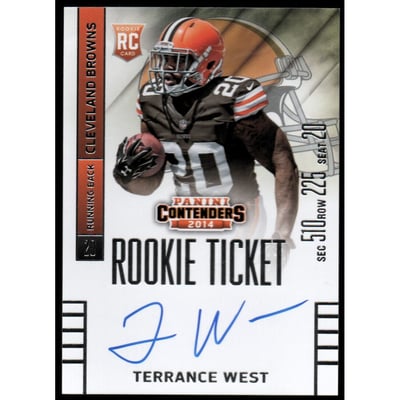 2014 Panini Contenders #230A Terrance West AU RC/(ball in right arm)