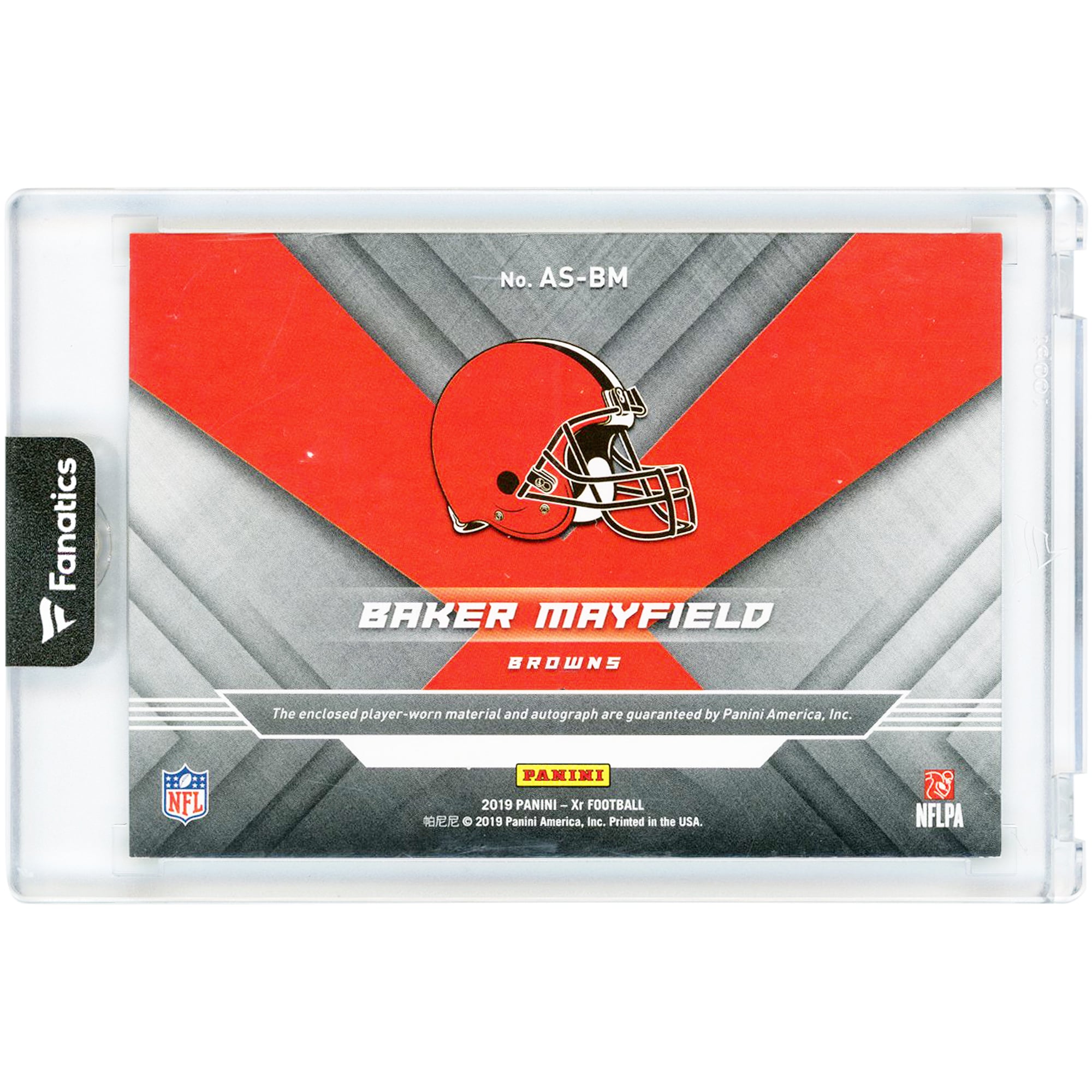 Carte autographiée Baker Mayfield Cleveland Browns 2019 Panini XR Green Swatches Dual-Color Jersey Relic #AS-BM #1/5