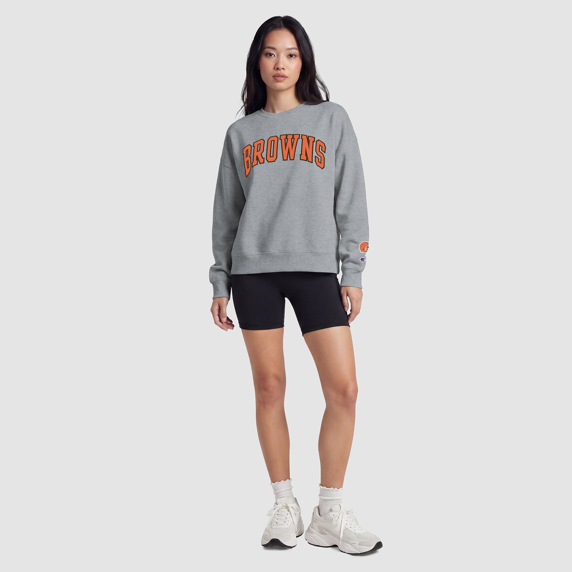 Sweat-shirt Cleveland Browns Champion pour femme, doublure contrastée - Gris chiné