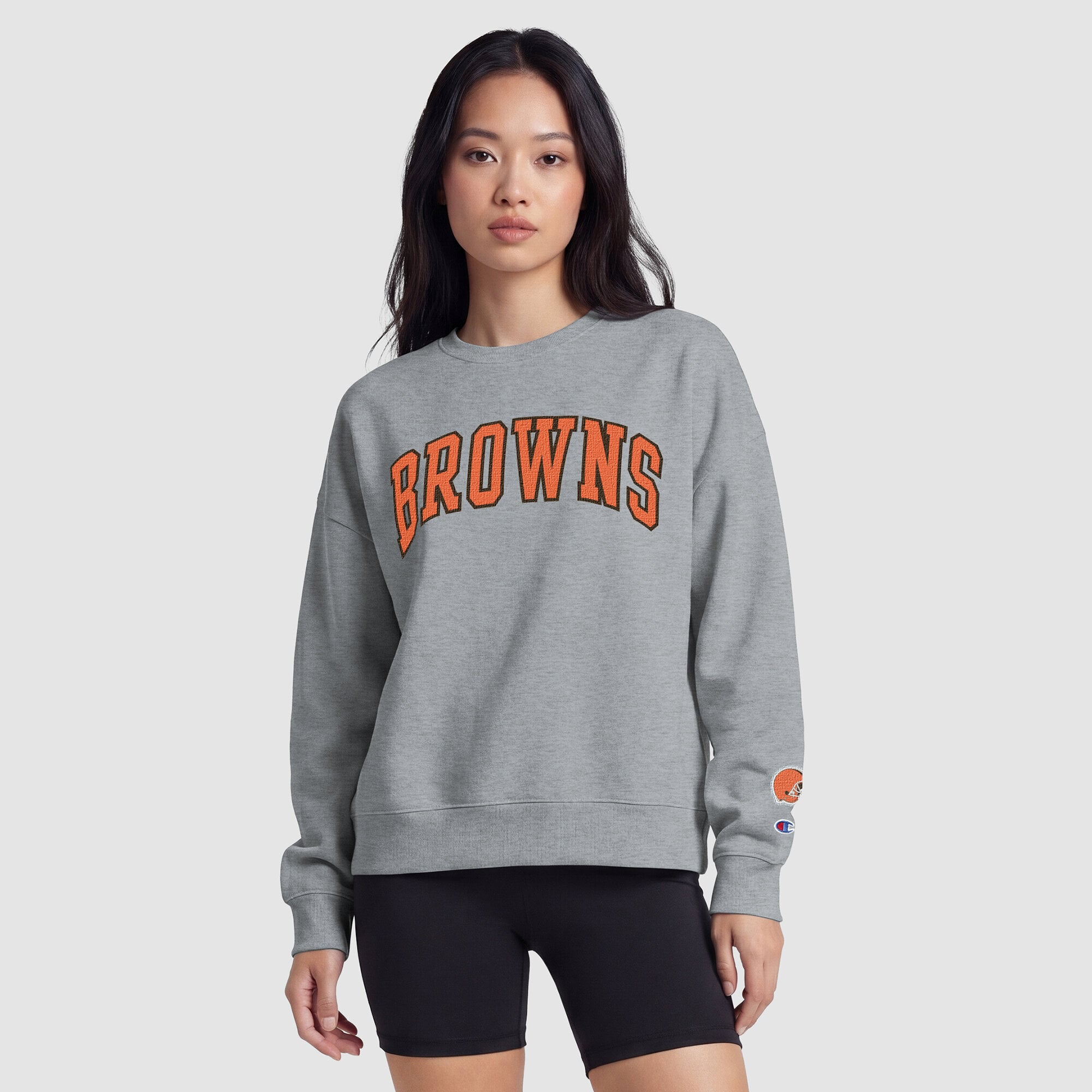 Sweat-shirt Cleveland Browns Champion pour femme, doublure contrastée - Gris chiné