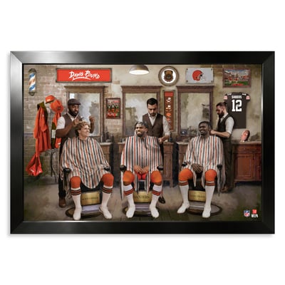 Cleveland Browns KC Concepcion, Carson Schwesinger & Shedeur Sanders 27" x 39" Barbershop Framed Print