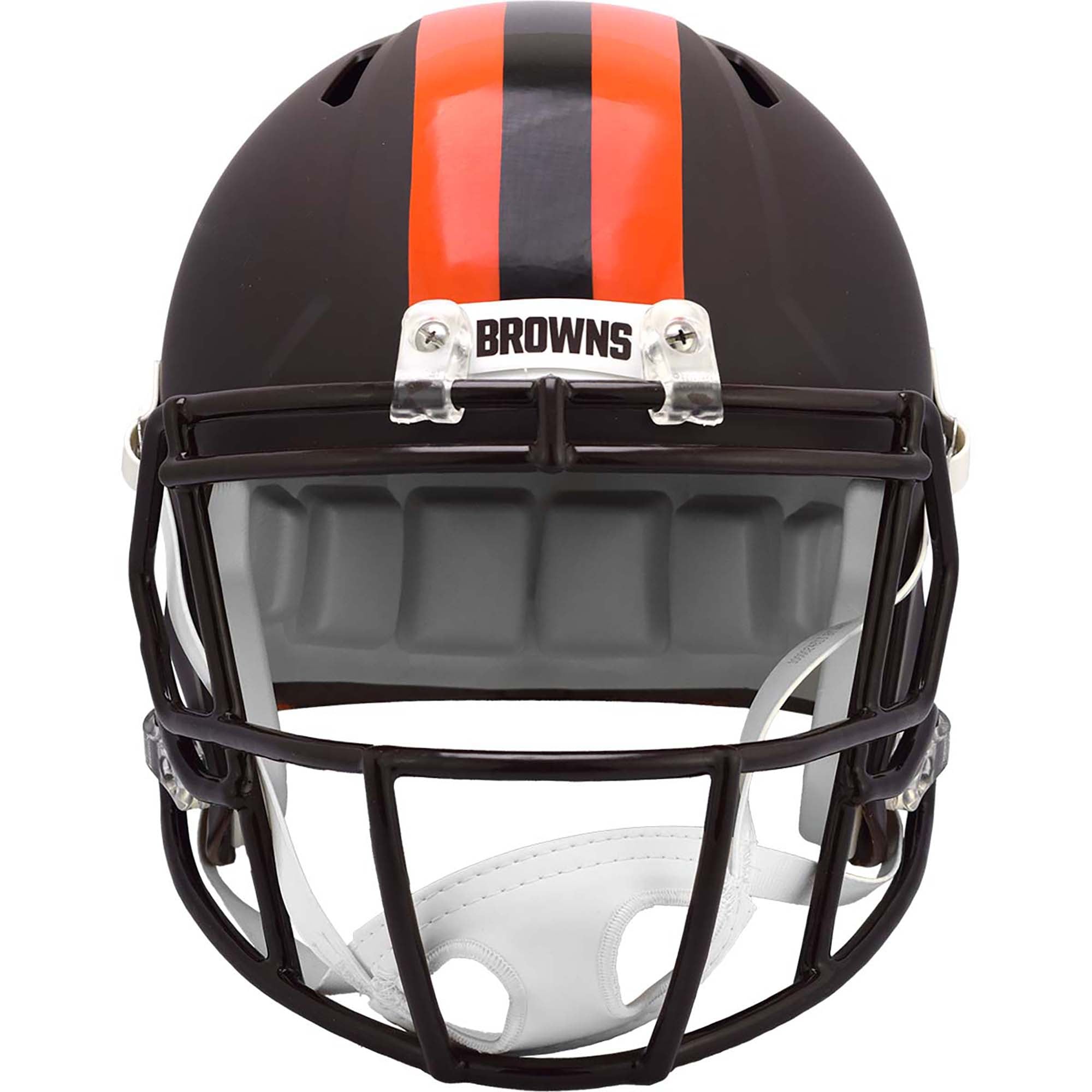 Casque réplique Riddell Speed 2025 des Cleveland Browns, version alternative sur le terrain.