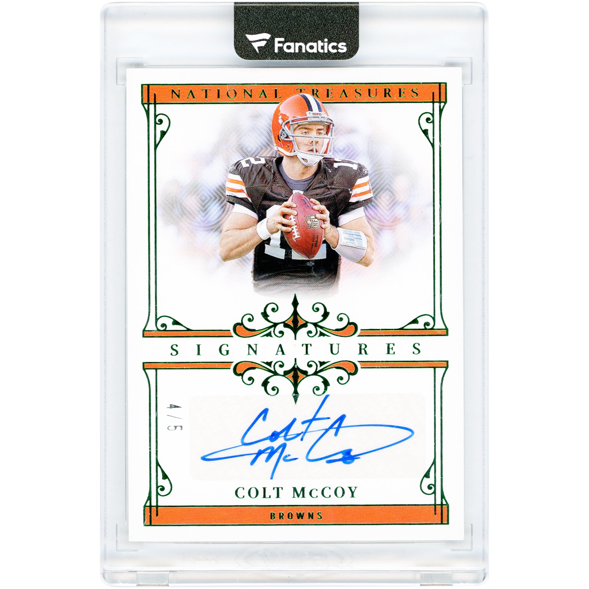 Colt McCoy Cleveland Browns Autographed 2025 Panini National Treasures Emerald Signatures #SIG-CMY #4/5 Card