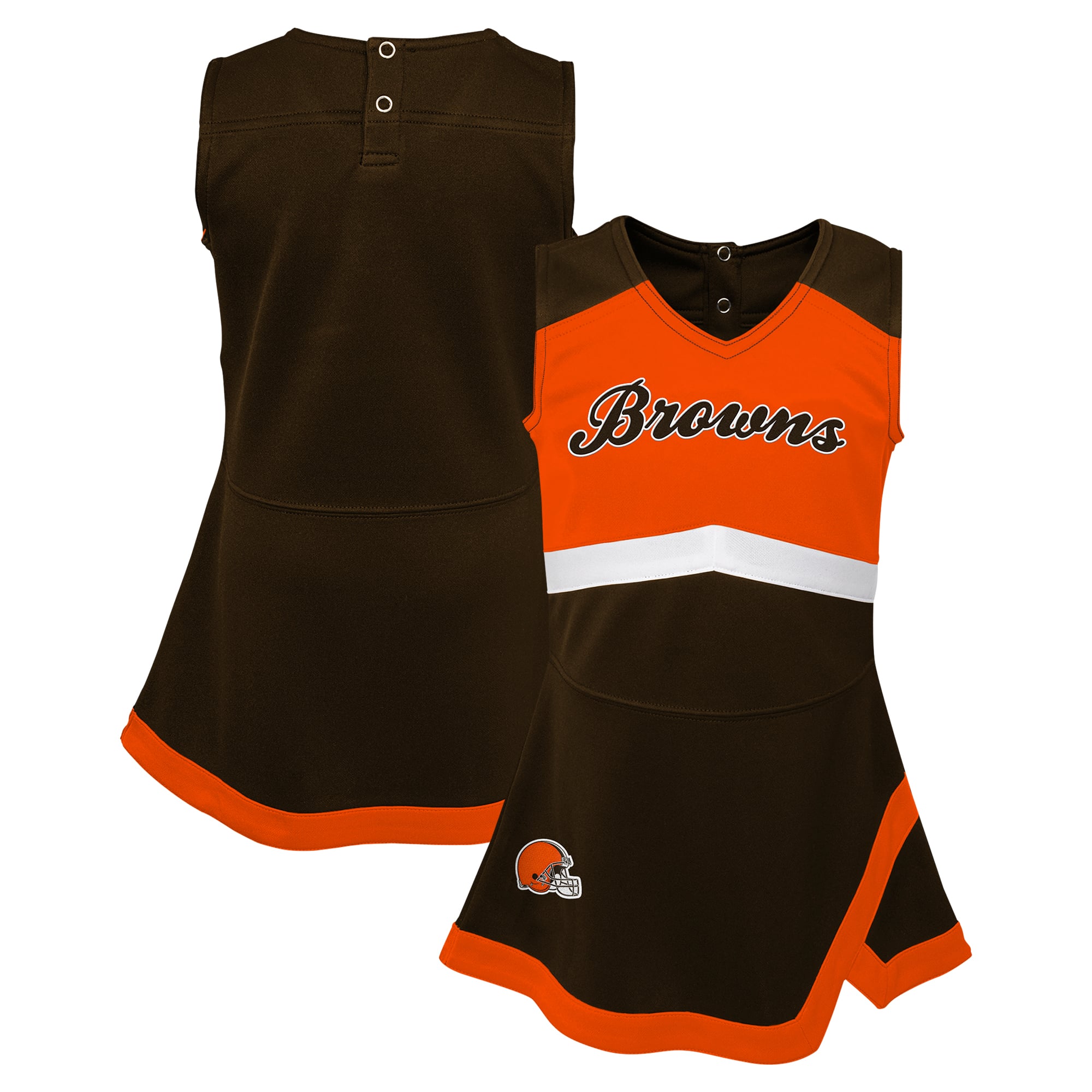 Girls Toddler Brown Cleveland Browns Cheer Captain V-Neck Dress with Bloomers