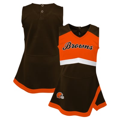 Cleveland Browns Girls Toddler Cheer Captain V-Neck Dress with Bloomers - Brown