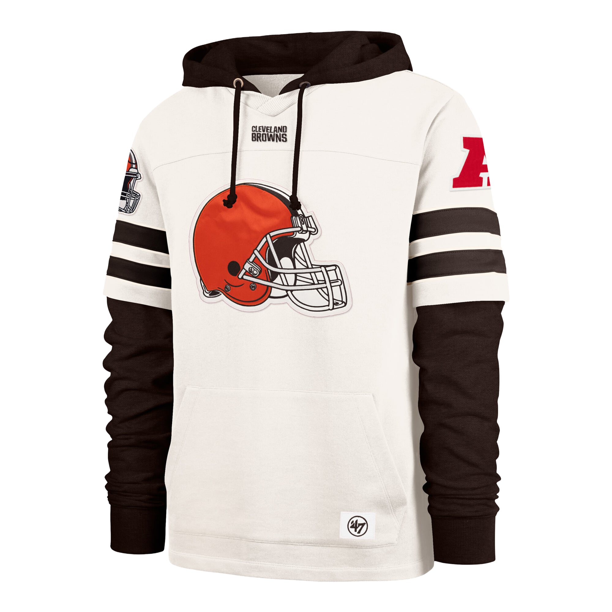 Men's '47  Cream Cleveland Browns Split Zone Cornerback Duo Lacer Hoodie