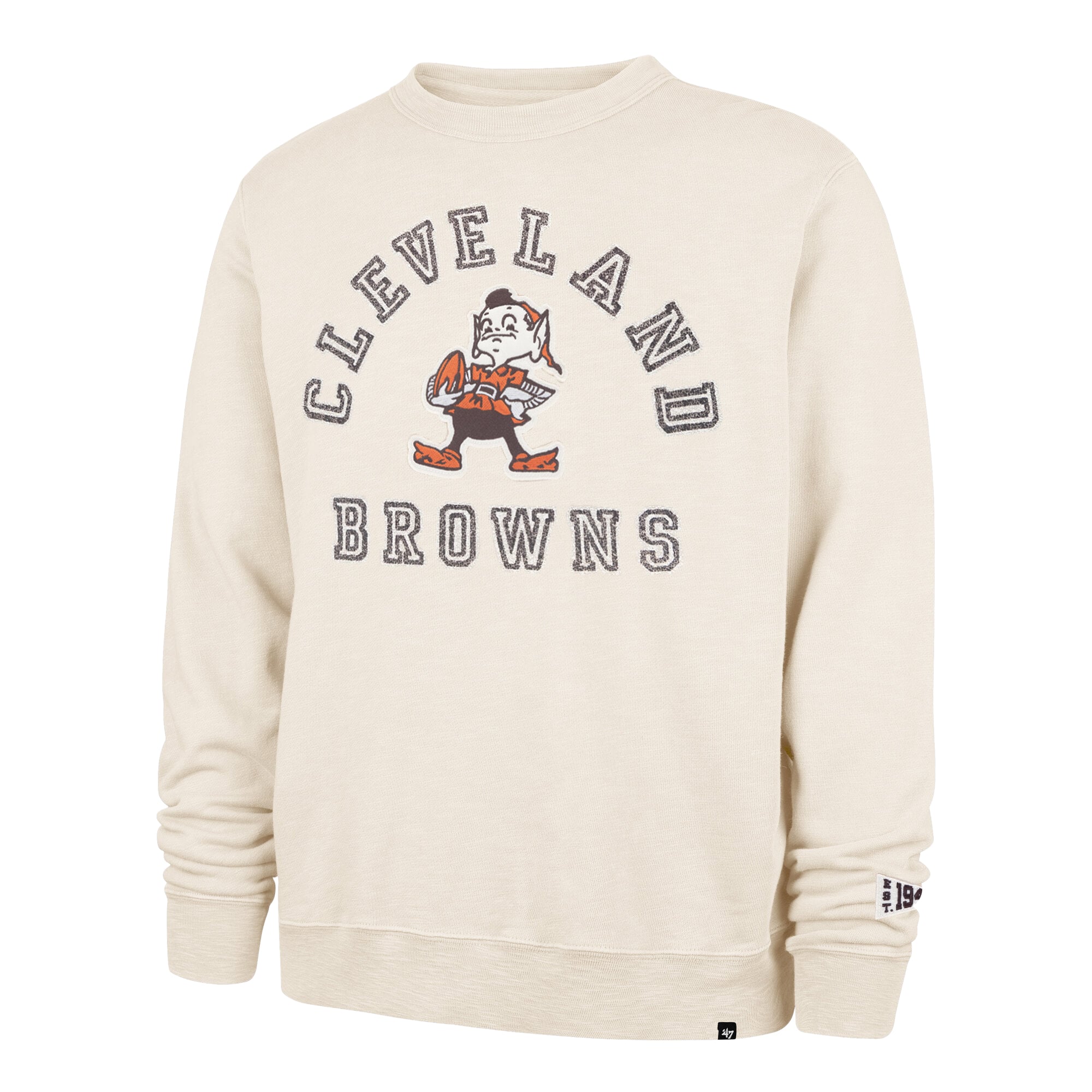 Men's '47 Tan Cleveland Browns Calderwood Well Worn French Terry Sweatshirt