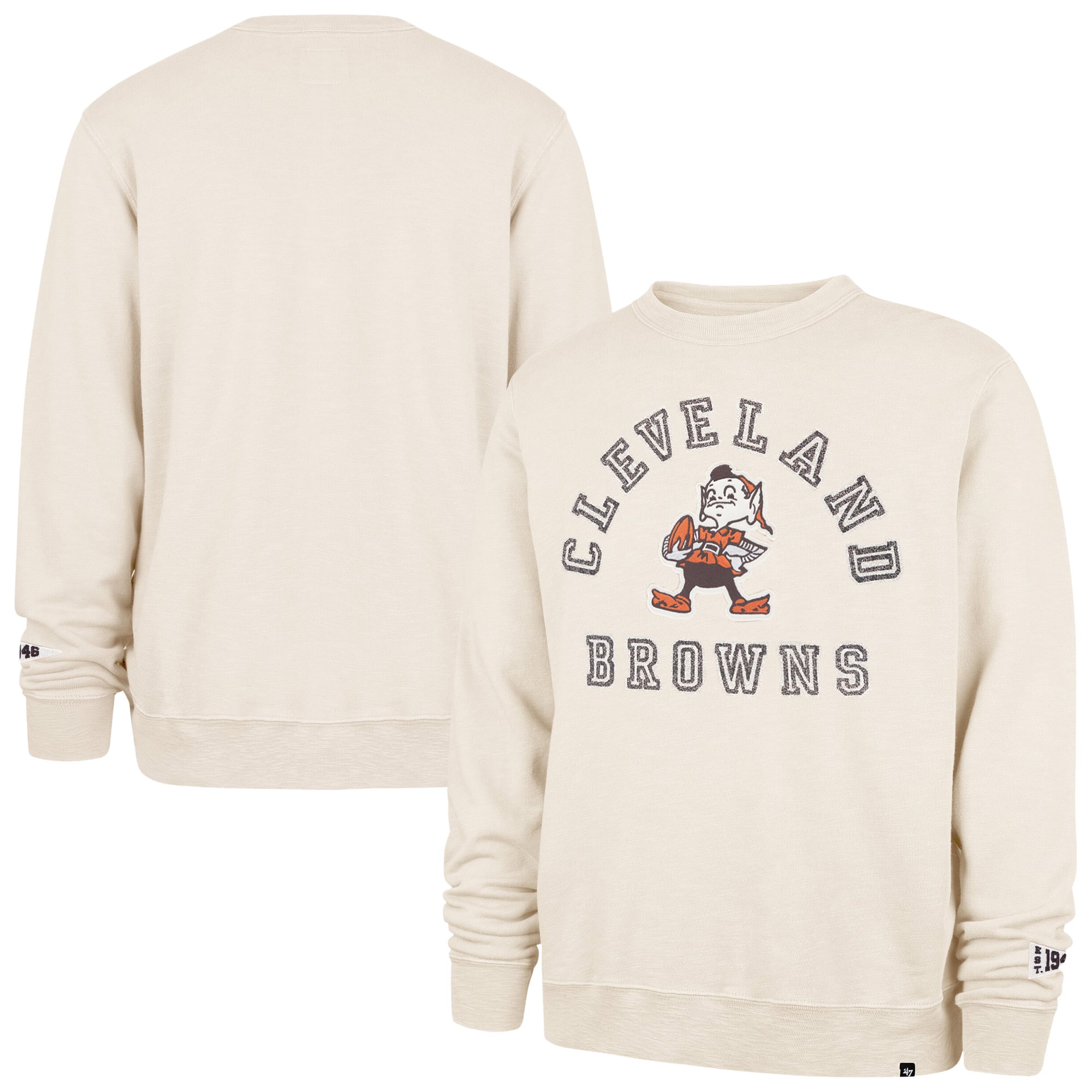Men's '47 Tan Cleveland Browns Calderwood Well Worn French Terry Sweatshirt