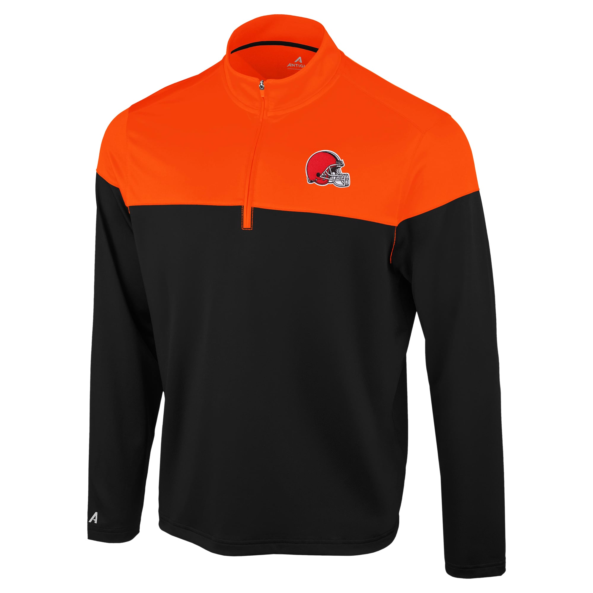 Pull à col zippé Antigua noir et orange Cleveland Browns pour homme