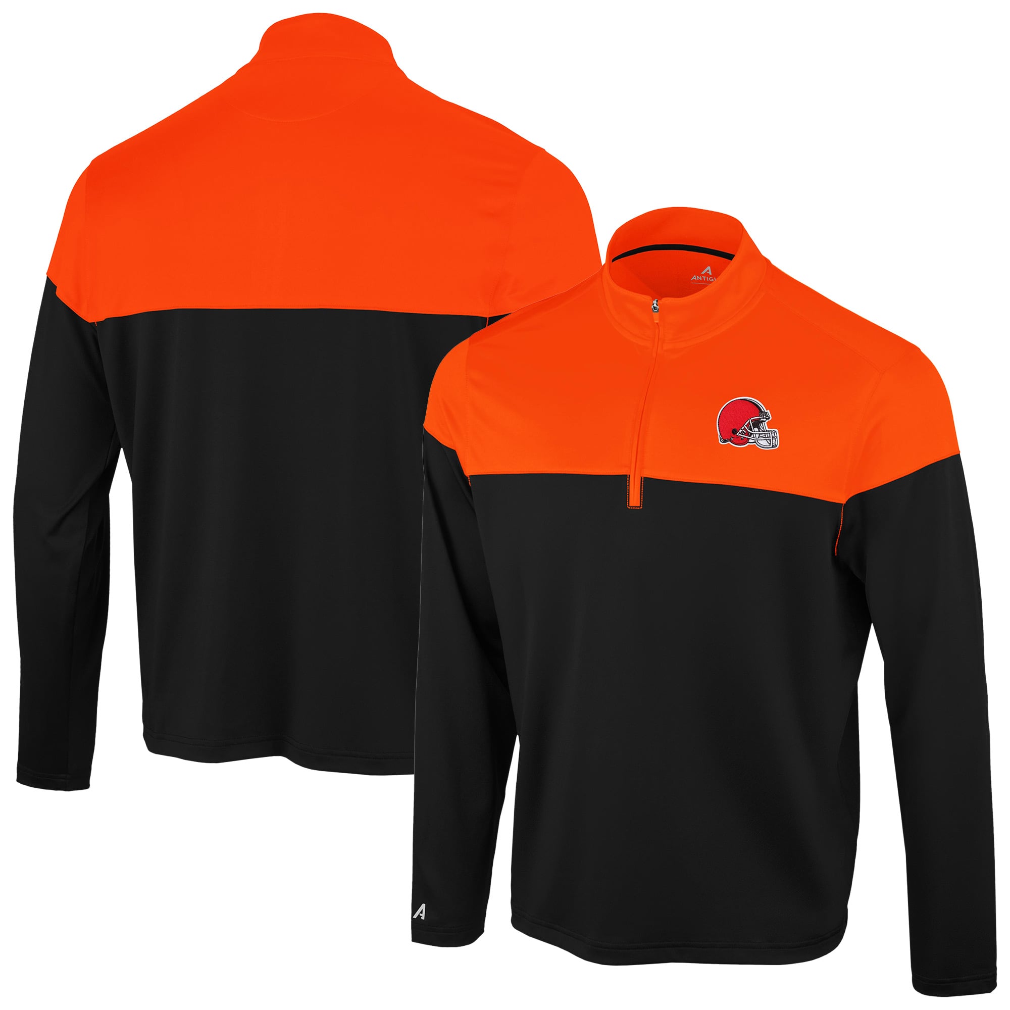 Pull à col zippé Antigua noir et orange Cleveland Browns pour homme