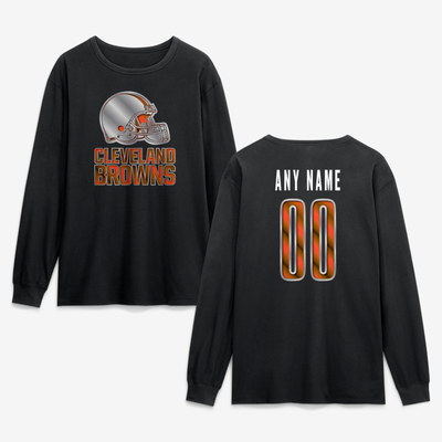 Cleveland Browns  Metallic Mascot Personalized Name & Number Long Sleeve T-Shirt - Black