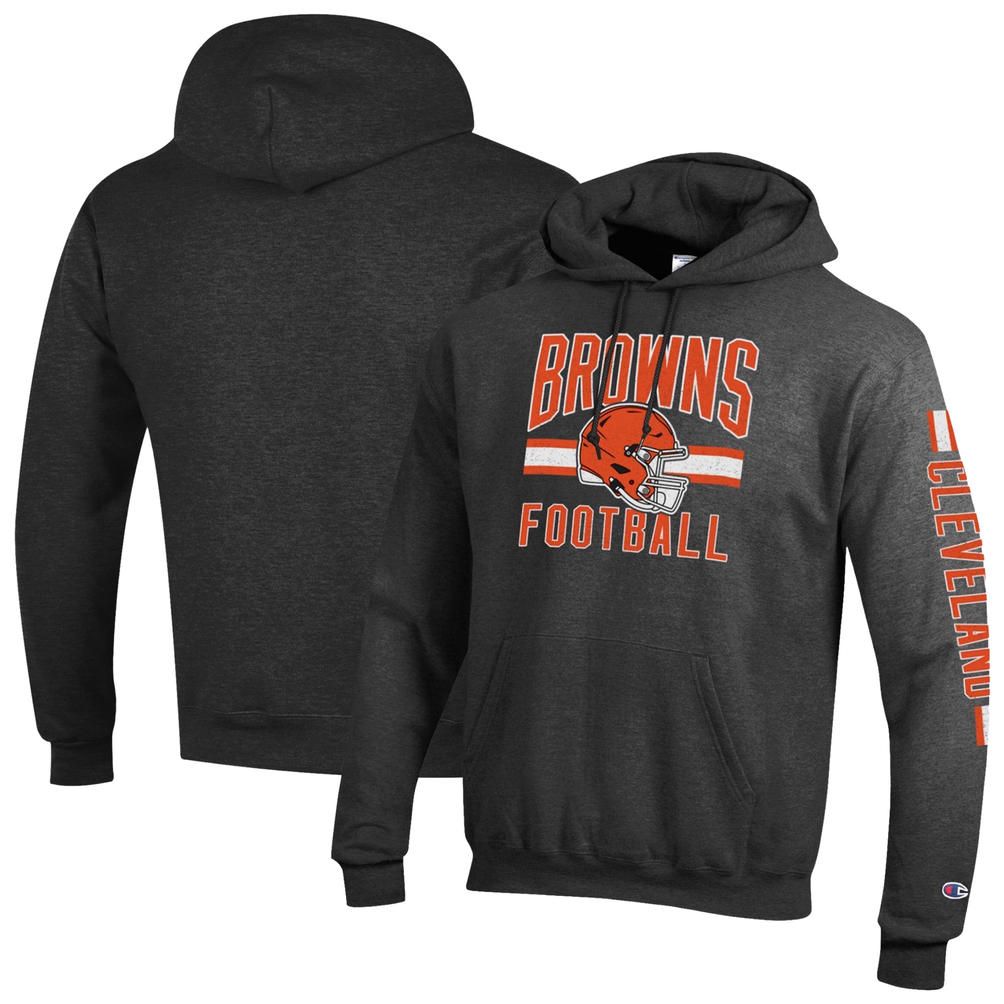 Sweat à capuche Champion Powerblend gris anthracite chiné Cleveland Browns pour homme