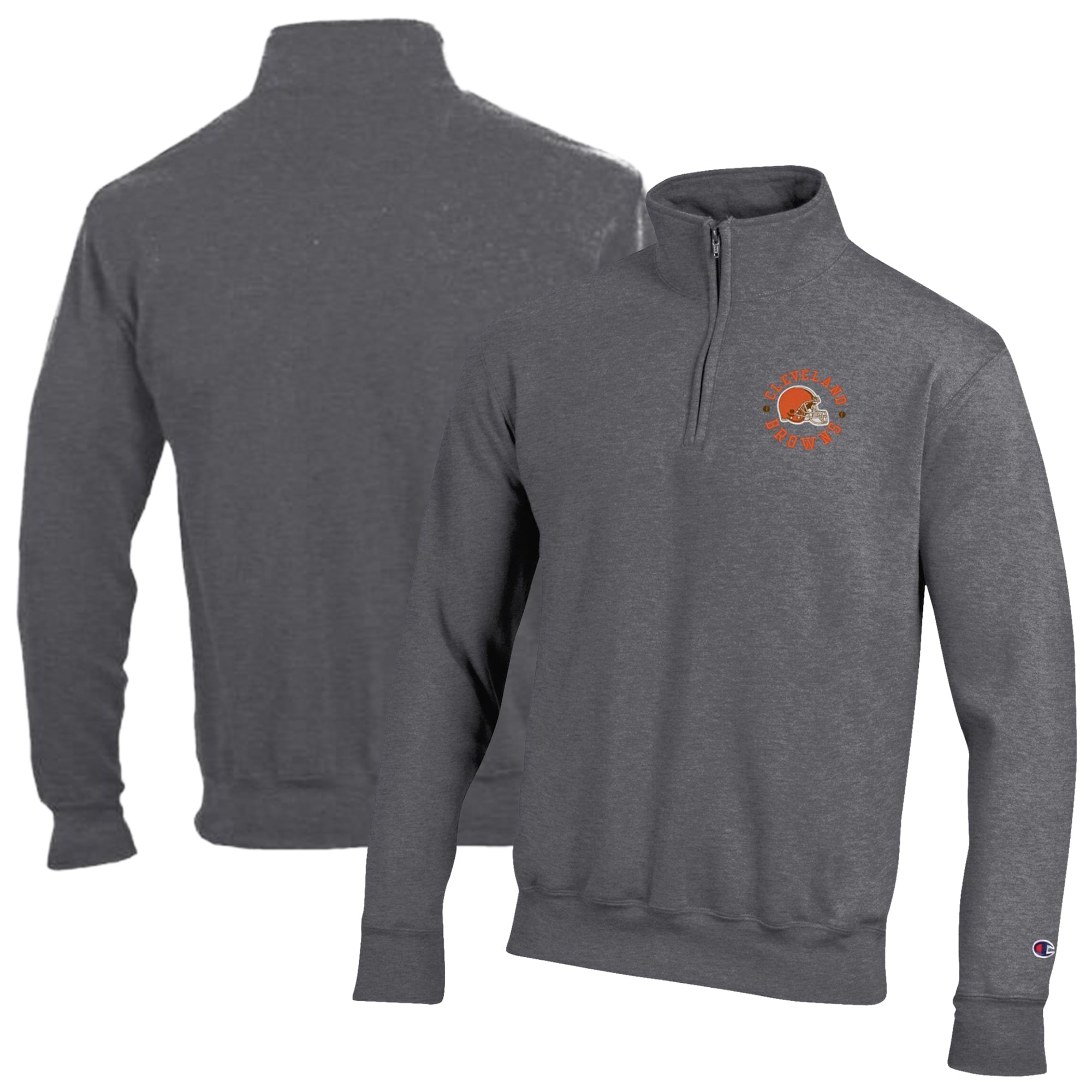 Men's Champion Heather Gray Cleveland Browns Powerblend Quarter-Zip Pullover