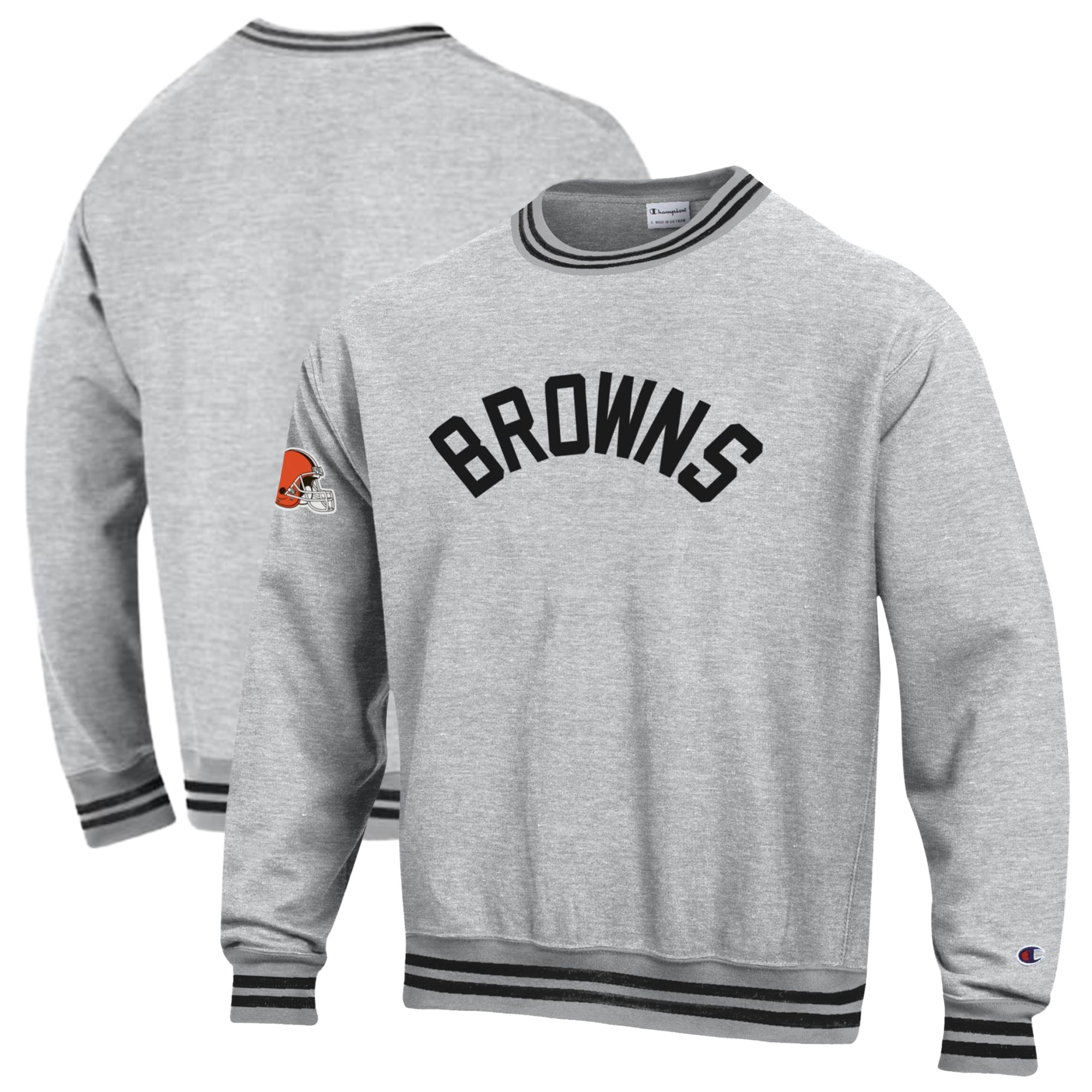 Men's Champion Heather Gray/Black Cleveland Browns Reverse Weave Yarn Dye Sweatshirt