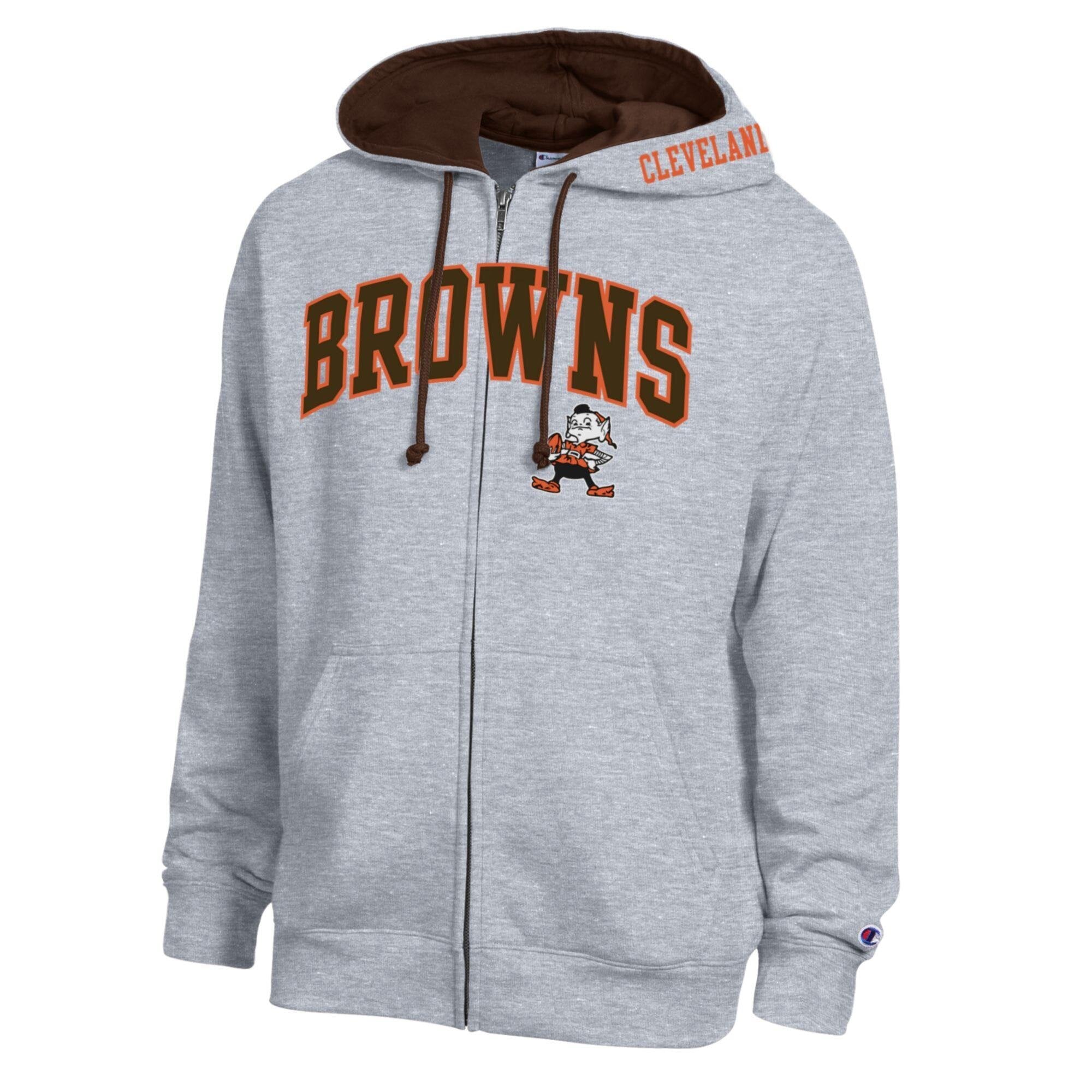 Men's Champion  Heather Gray/Brown Cleveland Browns Full-Zip Hoodie