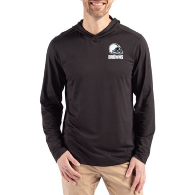  Cleveland Browns Cutter & Buck Coastline Epic Comfort Eco Recycled Long Sleeve Hooded T-Shirt - Black