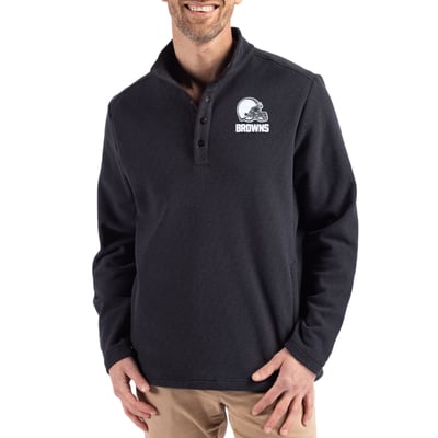  Cleveland Browns Cutter & Buck Eco Textured Fleece Recycled Snap Pullover - Black