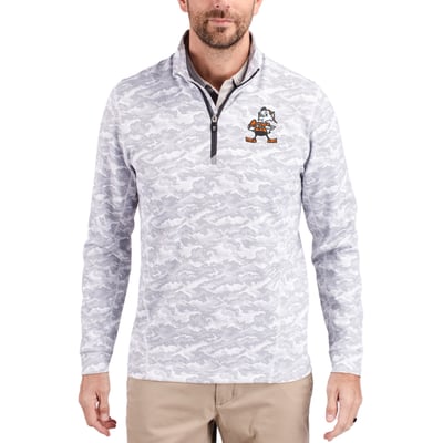 Cleveland Browns Cutter & Buck Throwback Logo Traverse Camo Print Stretch Quarter-Zip Pullover Top - Charcoal
